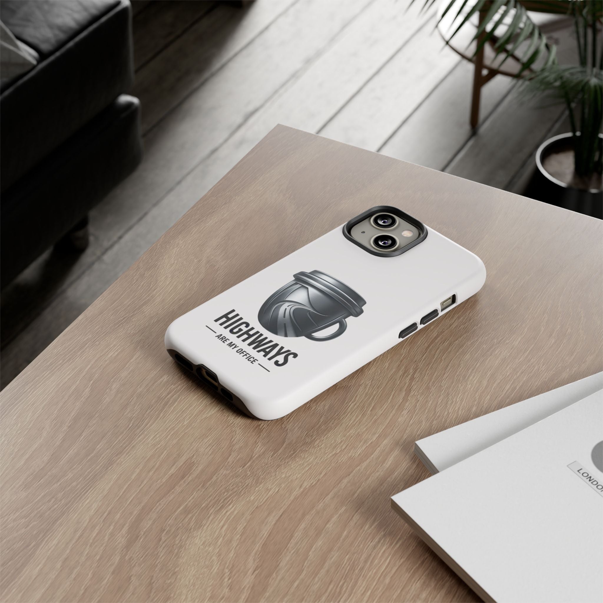 Hard Shell Phone Case — “Highways Are My Office” Travel Coffee Design