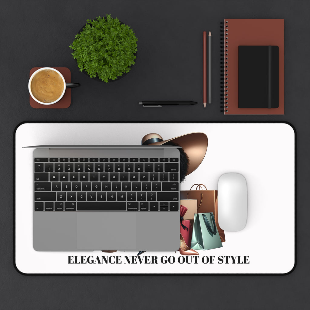 Chic Shopper Desk Mat — Fashionista Woman with Shopping Bags Mouse Pad