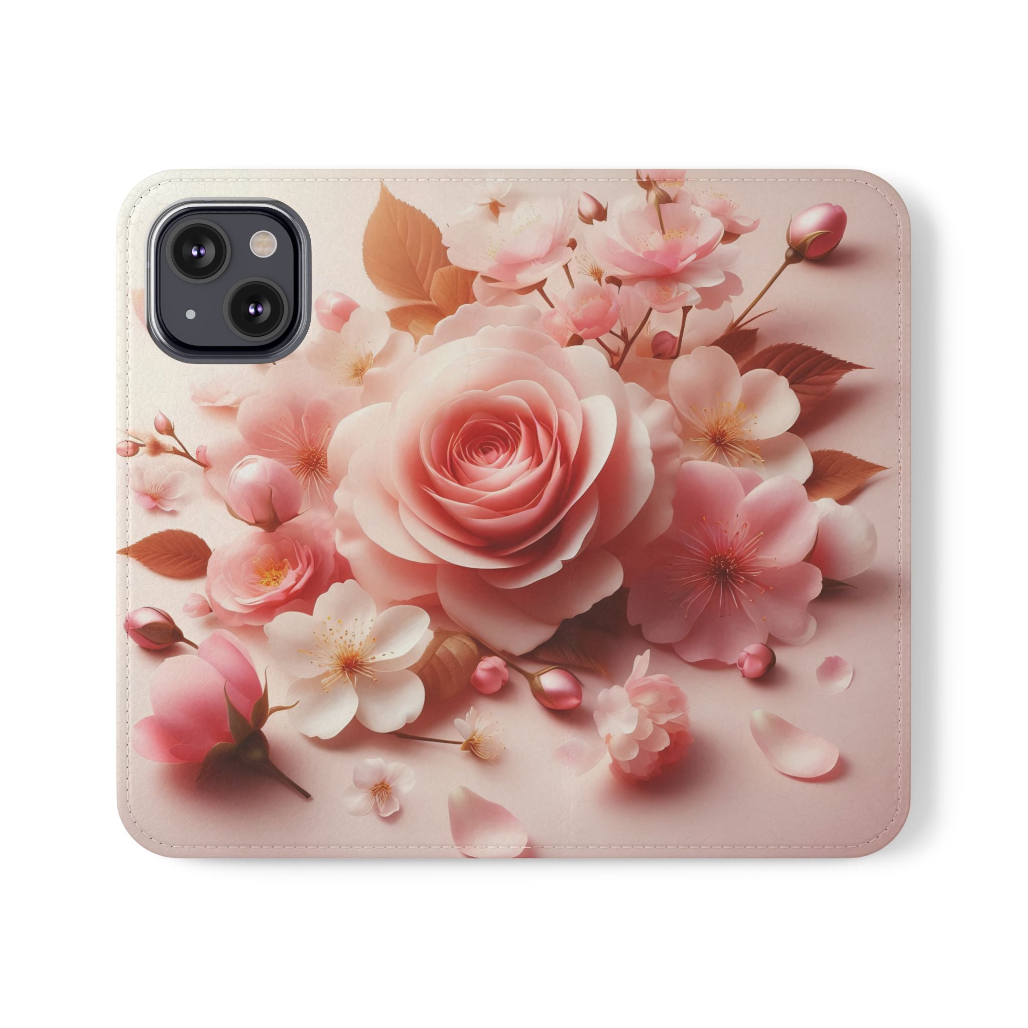 Floral Rose Flip Case — Pink Blossom Wallet Phone Cover