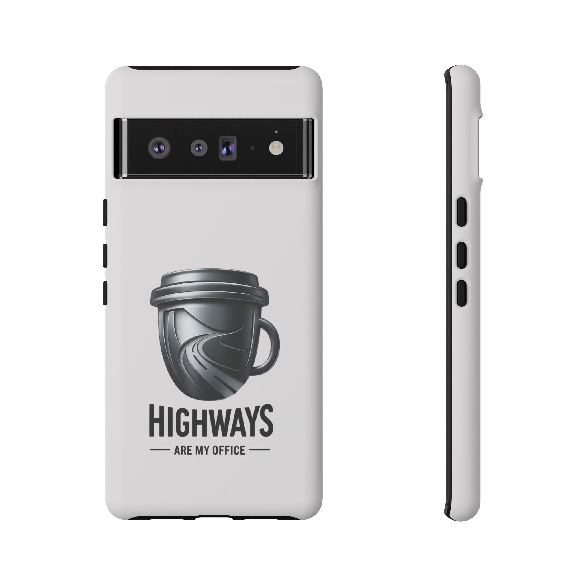 Hard Shell Phone Case — “Highways Are My Office” Travel Coffee Design