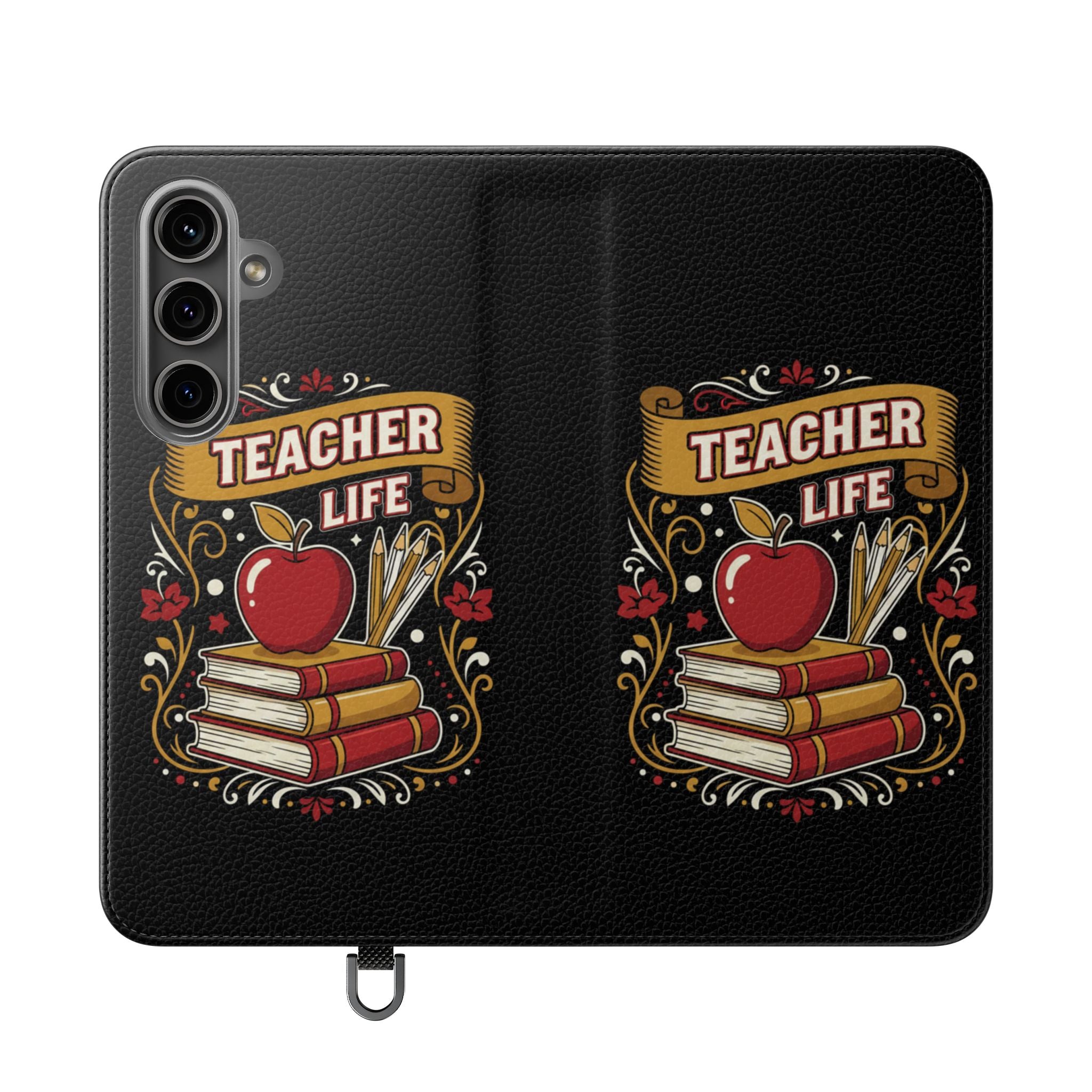 Teacher Life Flip Phone Case – Wallet Folio with Apple & Books Design