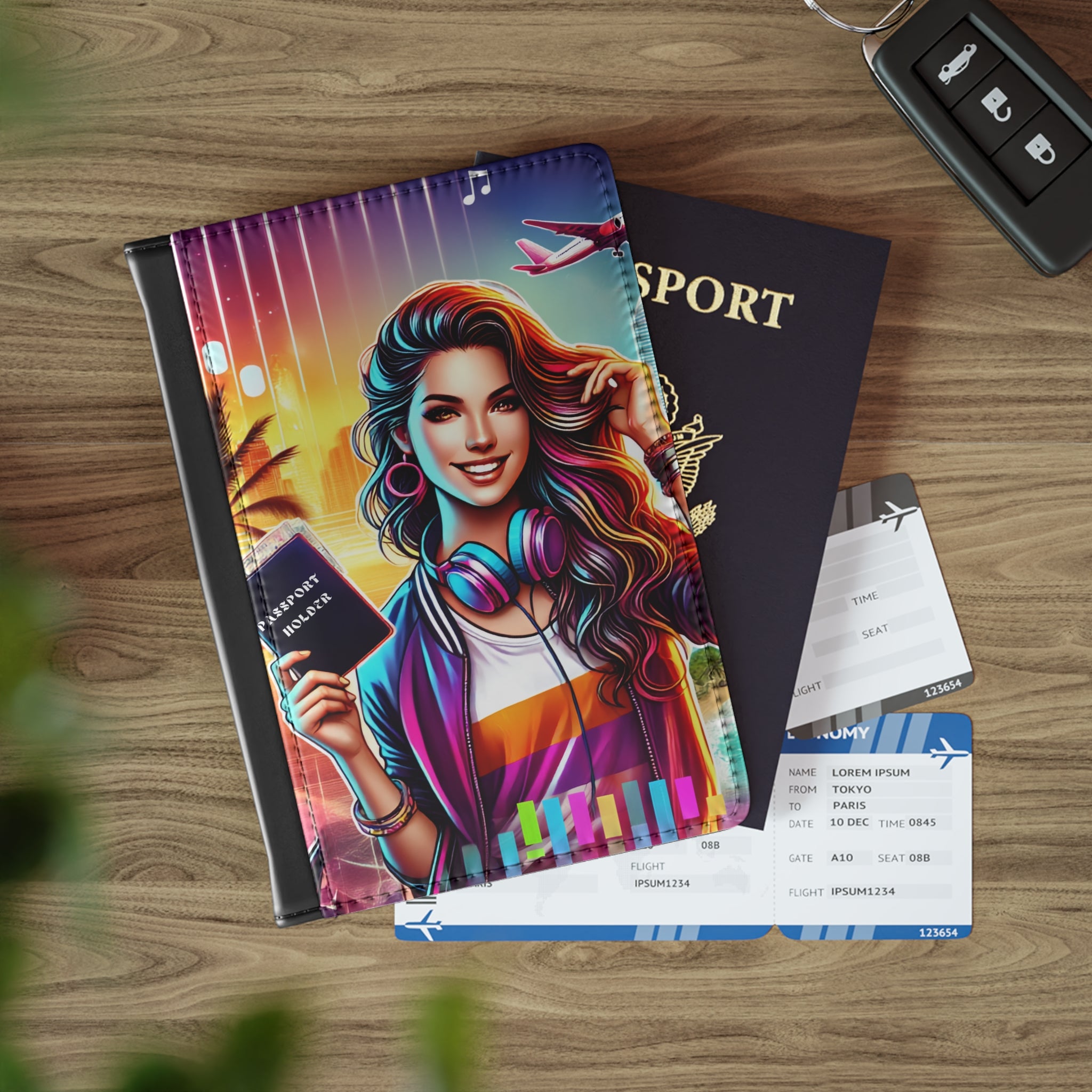 Vibrant Travel Girl Passport Cover – Colorful Music-Lover Passport Holder