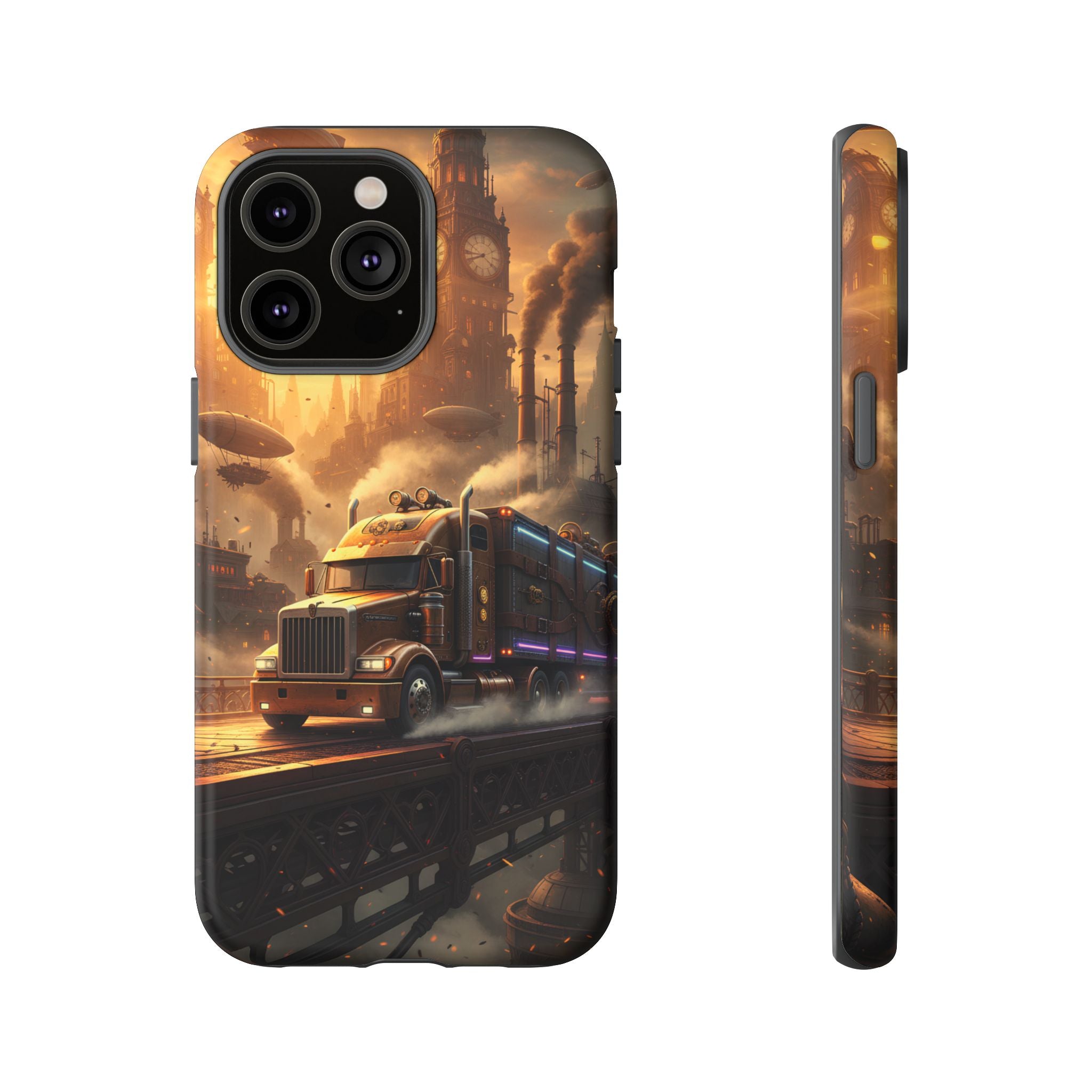 Steampunk Freightliner Phone Case — Rugged Trucking Cityscape iPhone Cover