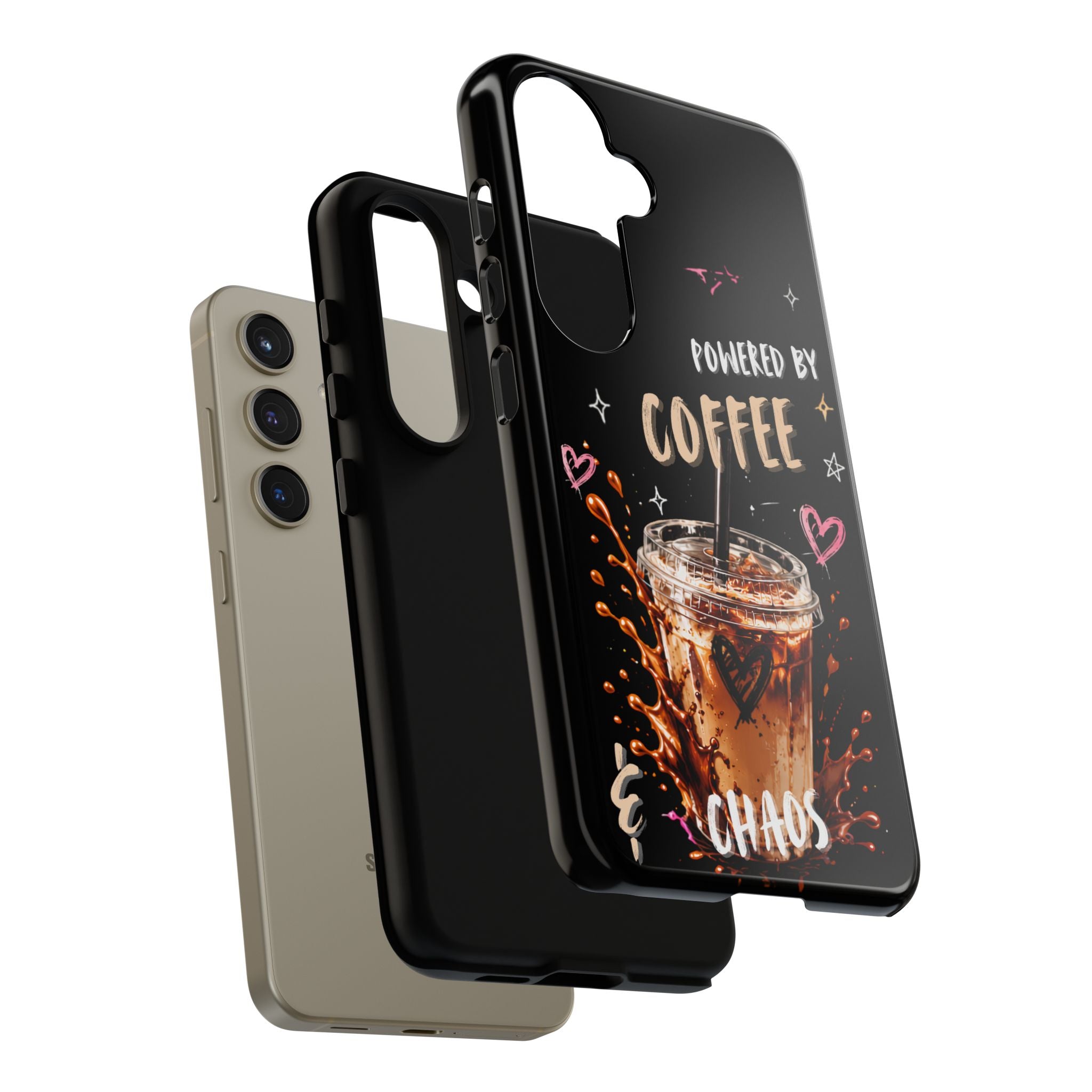 Phone Case — "Powered by Coffee & Chaos" Iced Coffee Protective Cover