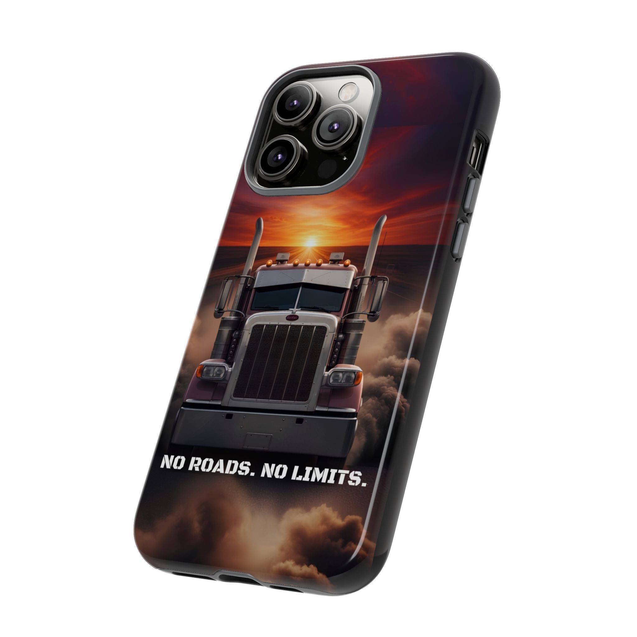 Truck Phone Case — "No Roads. No Limits." Sunset Semi Truck Protective Case