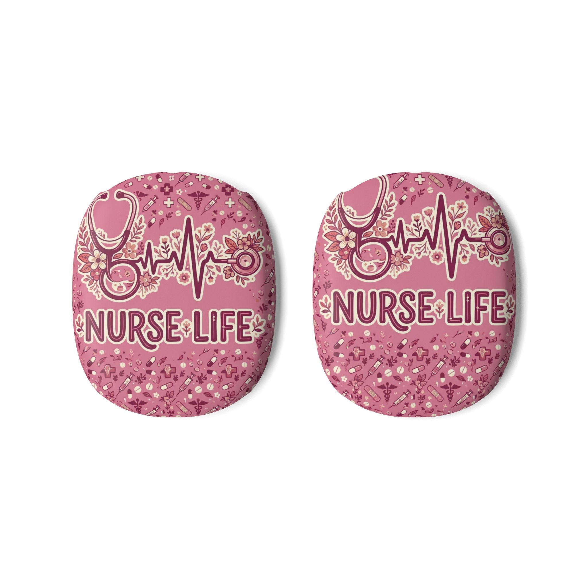 Nurse Life Pink Floral AirPod Max — Stethoscope & EKG Design