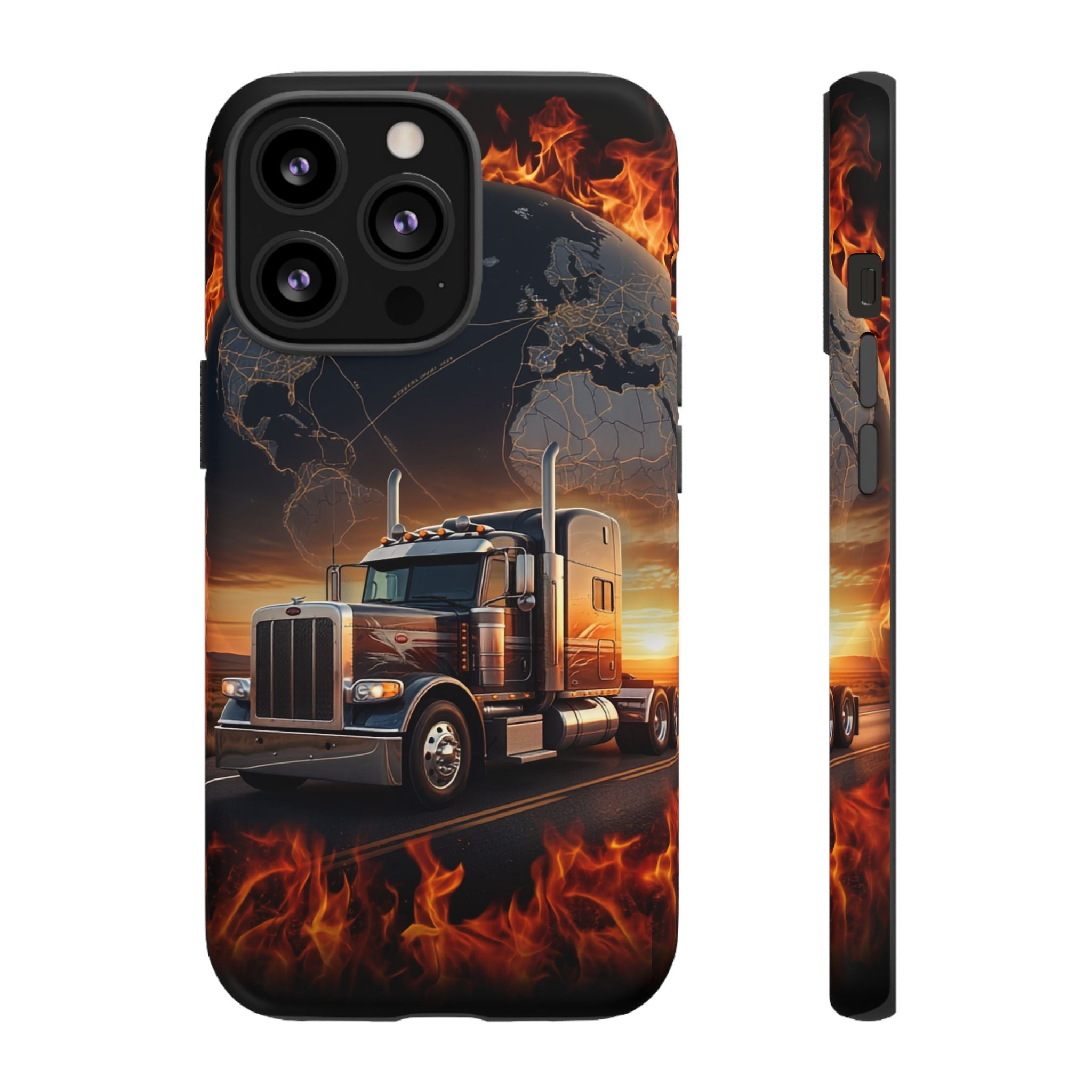 Truck Flames Phone Case — Bold Semi-Truck Globe Design