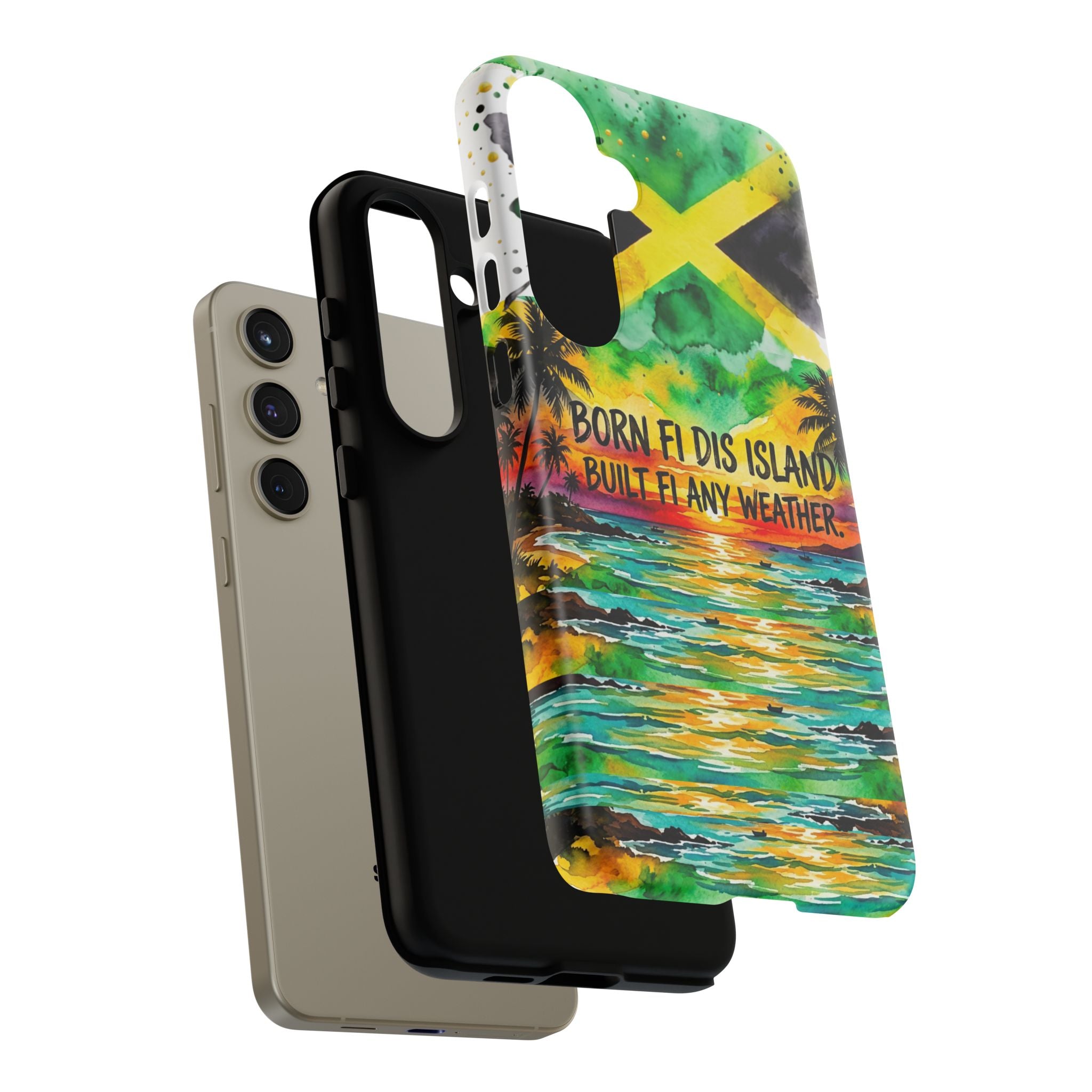 Phone Case — "Born Fi Dis Island, Built Fi Any Weather" Tropical Beach Protective Case