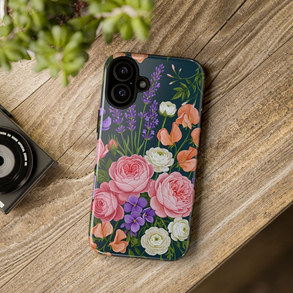 Floral Bouquet Phone Case — Vintage Roses & Lavender Protective Cover