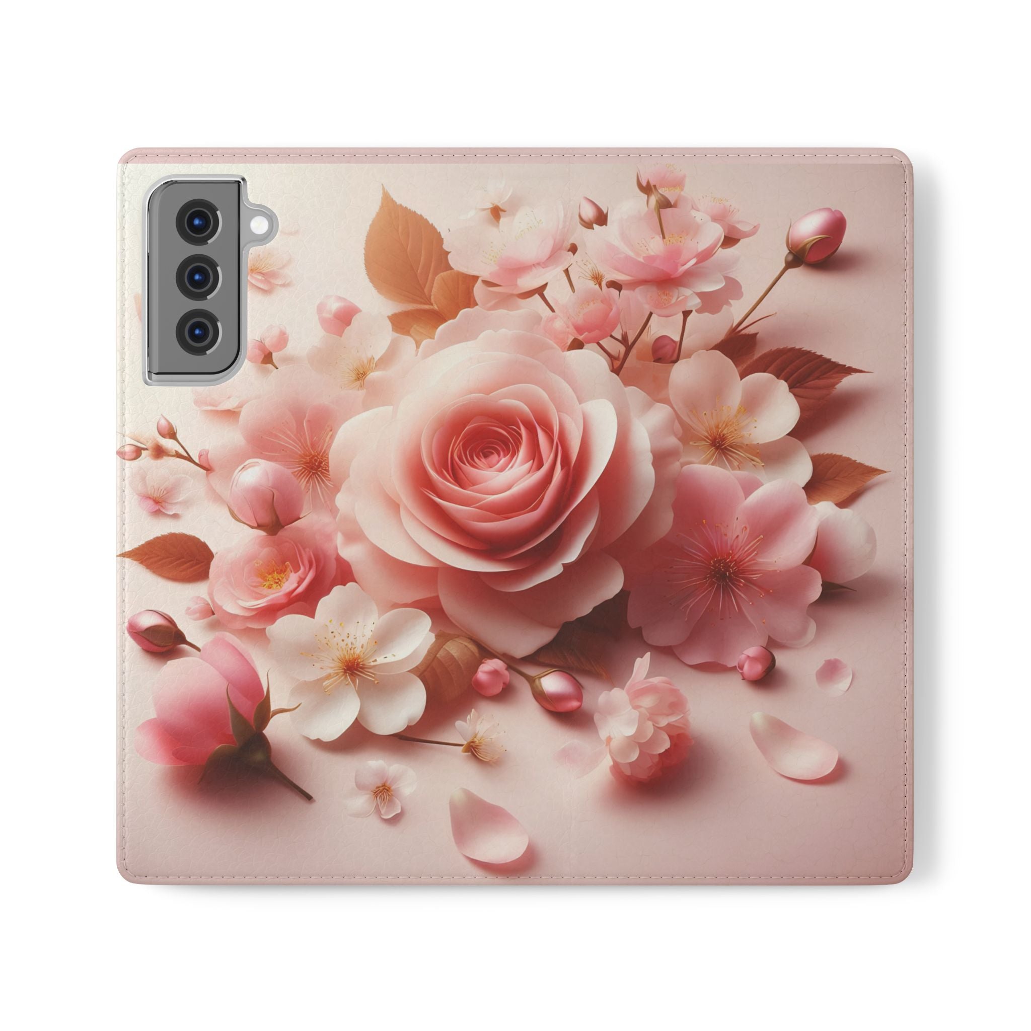 Floral Rose Flip Case — Pink Blossom Wallet Phone Cover