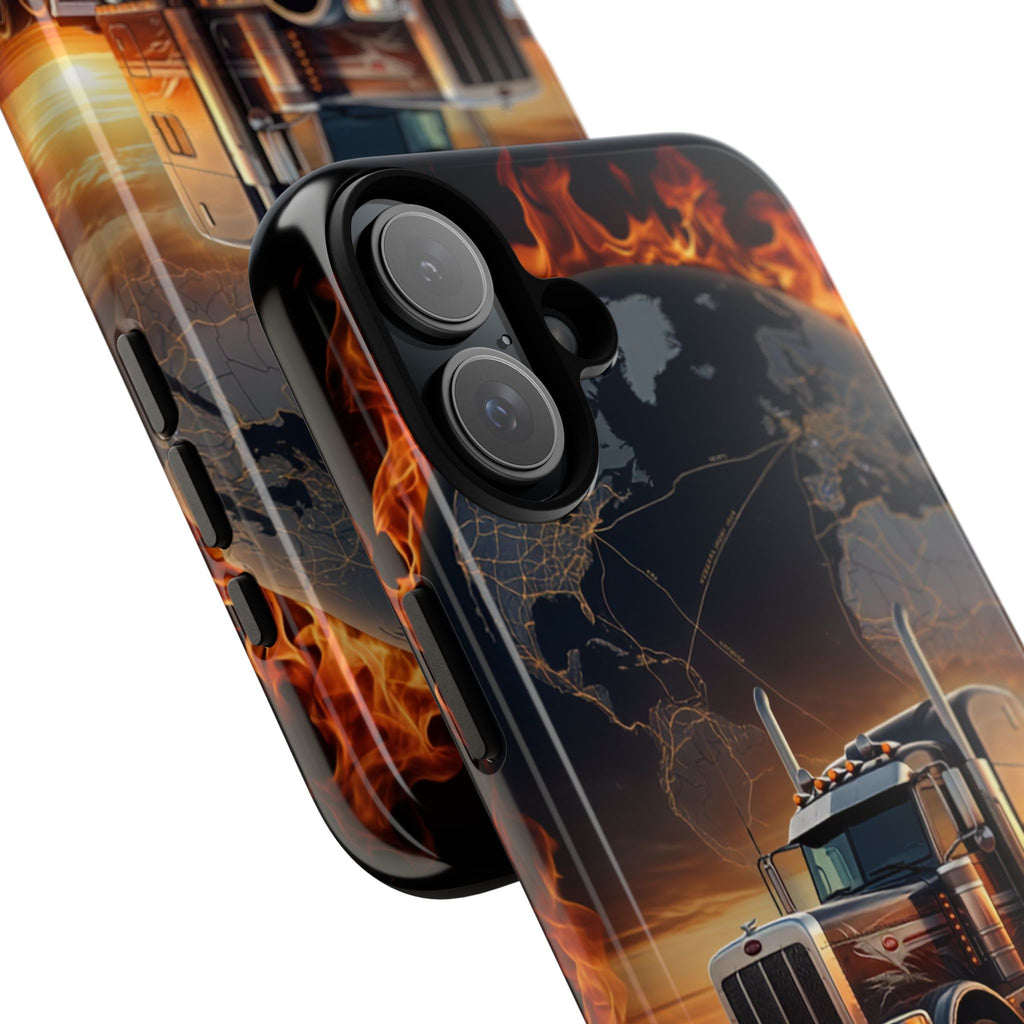 Truck Flames Phone Case — Bold Semi-Truck Globe Design