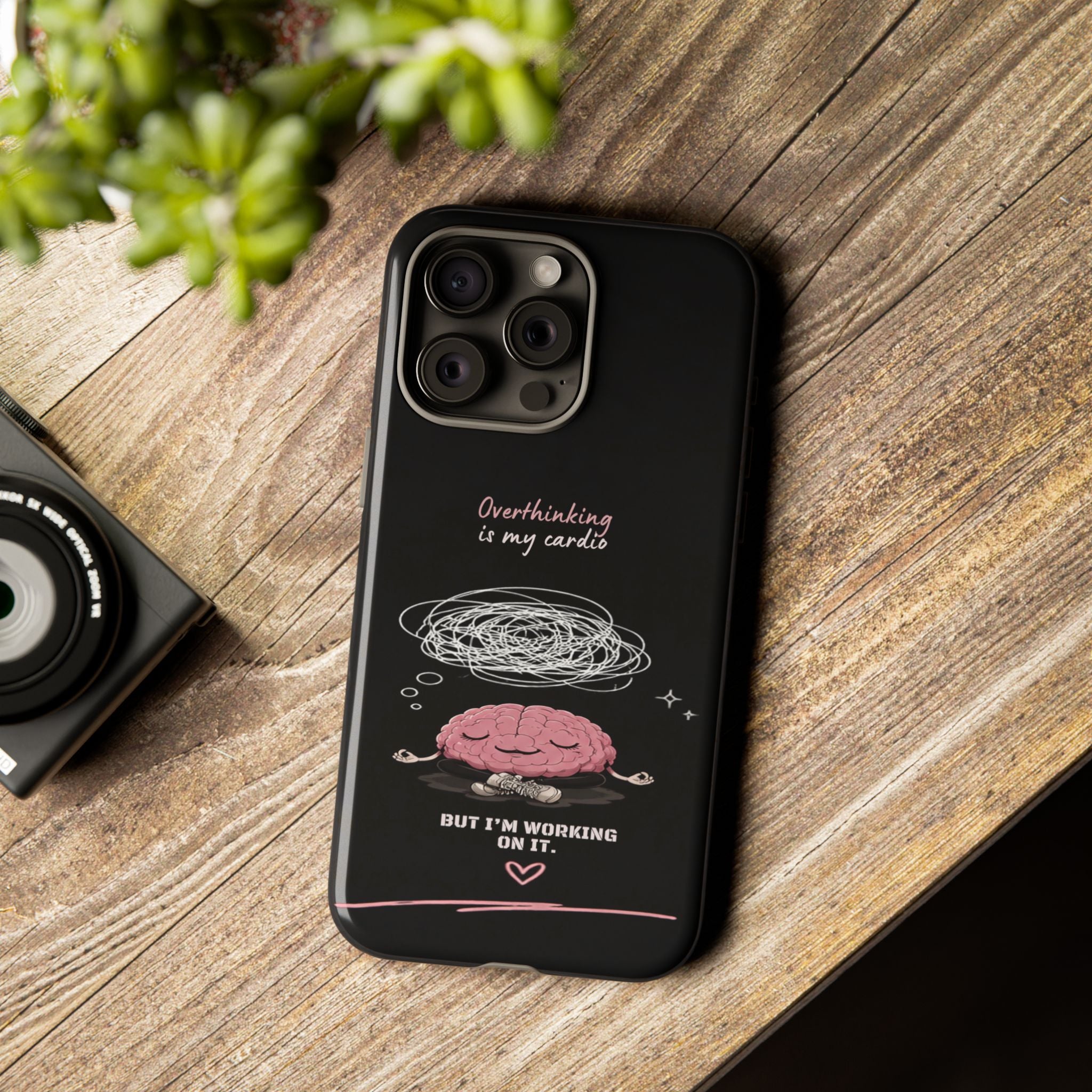 Phone Case — "Overthinking Is My Cardio" Cute Meditating Brain Protective Case