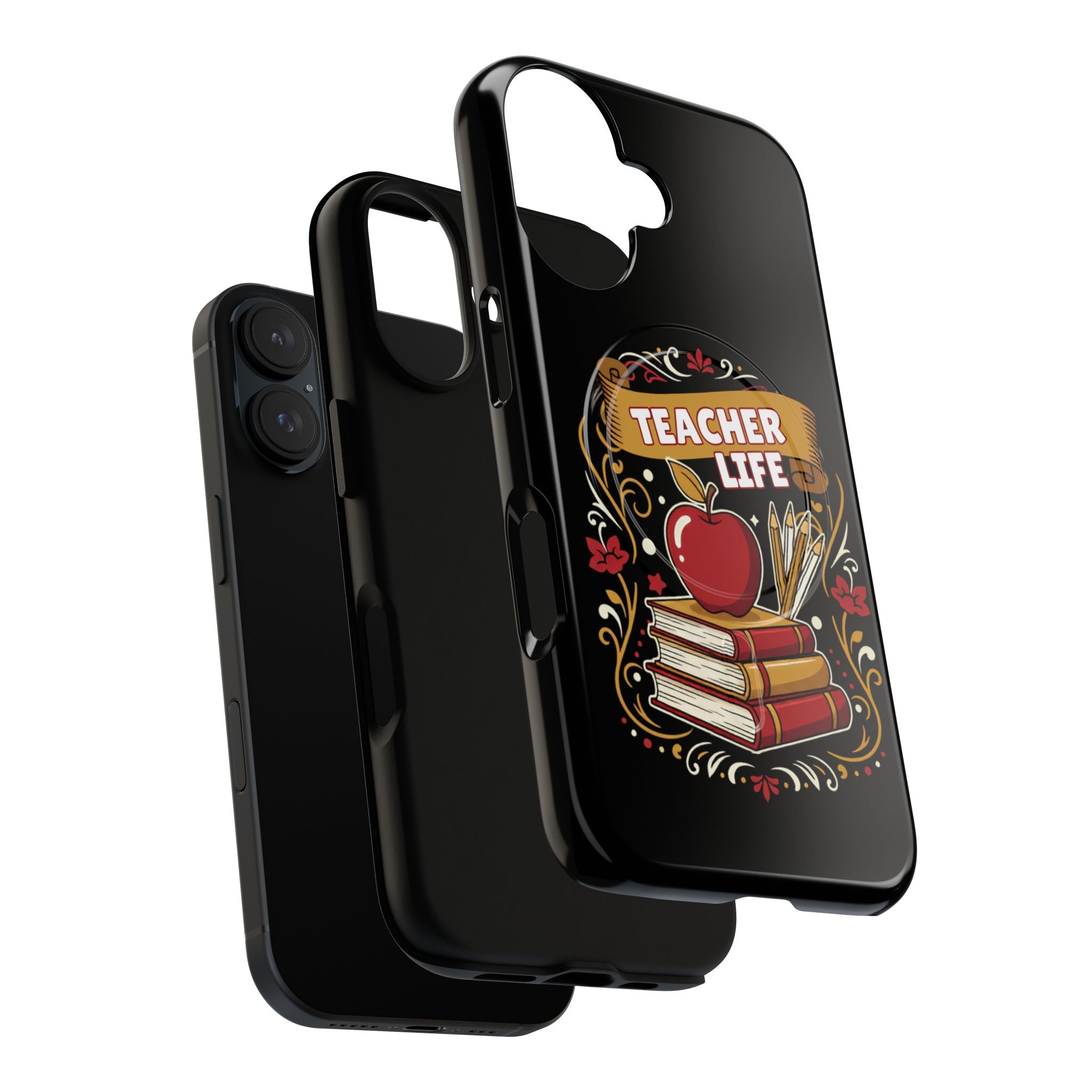 Teacher Life Phone Case - Tough Magnetic Protective Cover with Apple & Books Design