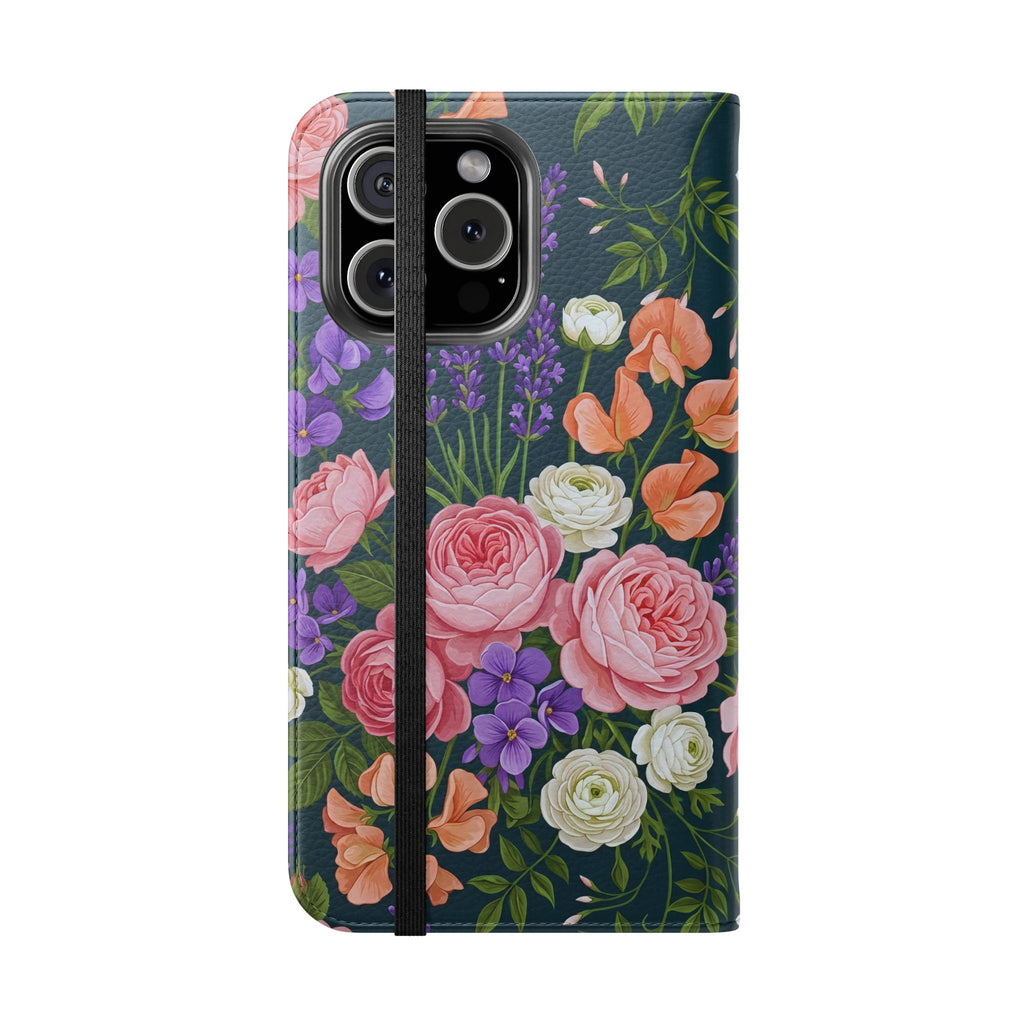 Floral Flip Phone Case -Wallet Cover with Card Slots