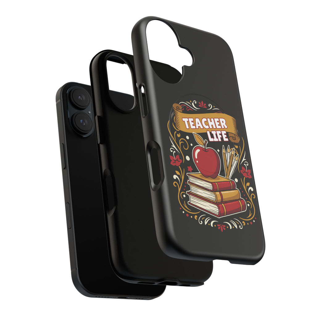 Teacher Life Phone Case - Tough Magnetic Protective Cover with Apple & Books Design