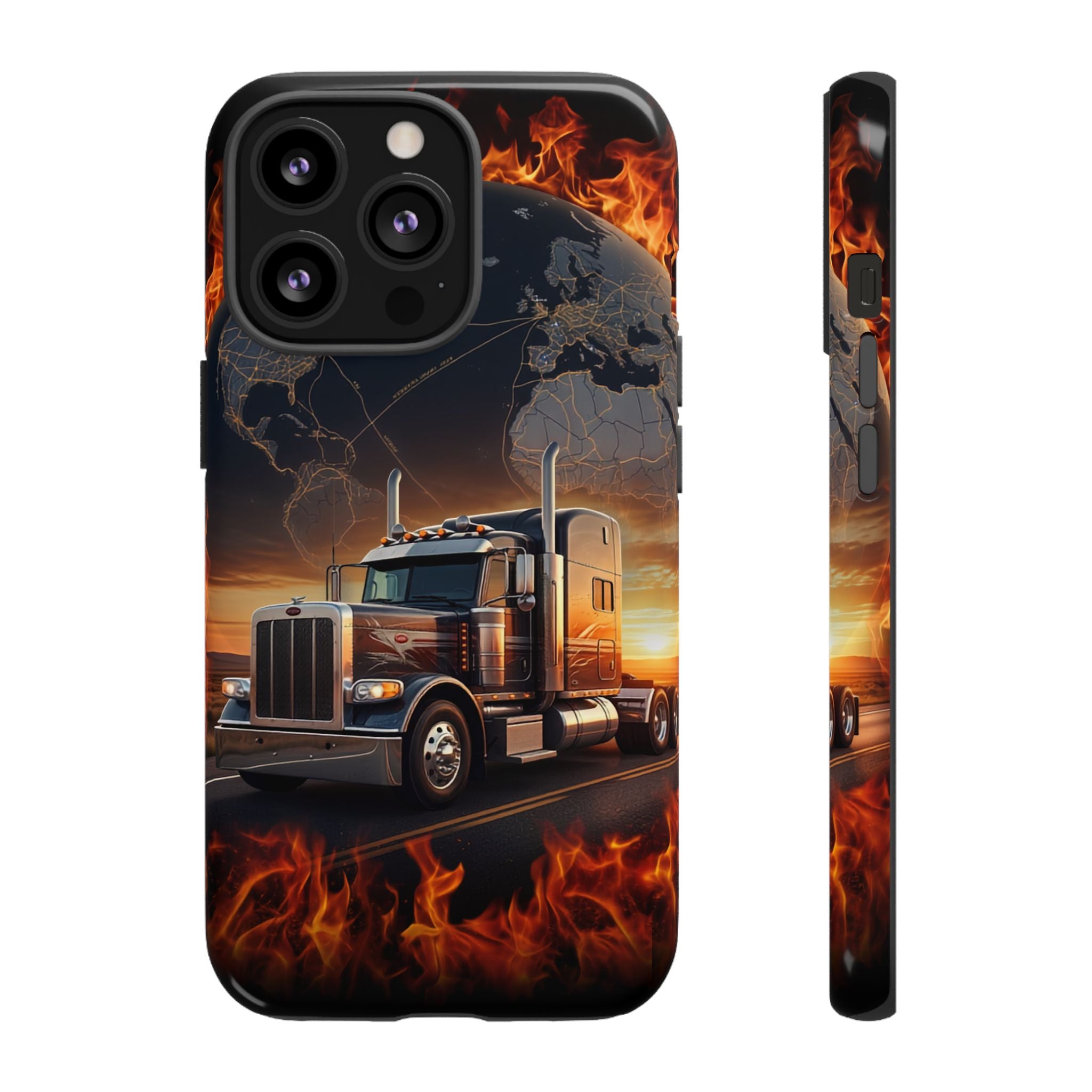 Truck Flames Phone Case — Bold Semi-Truck Globe Design