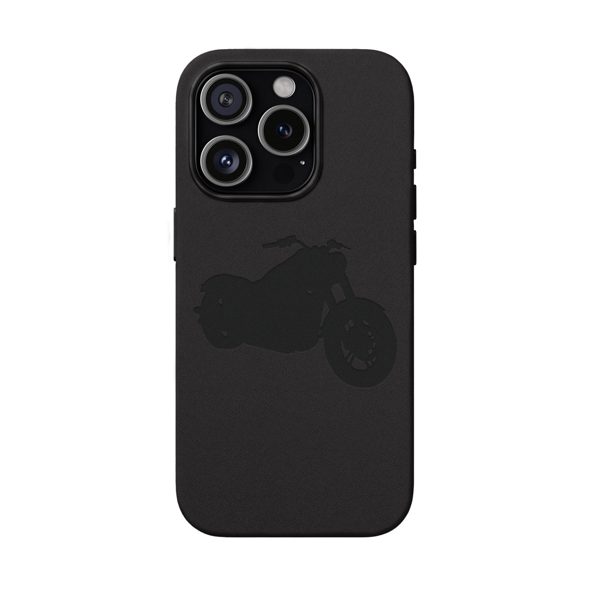 Engraved PU Leather Phone Case — Motorcycle Silhouette