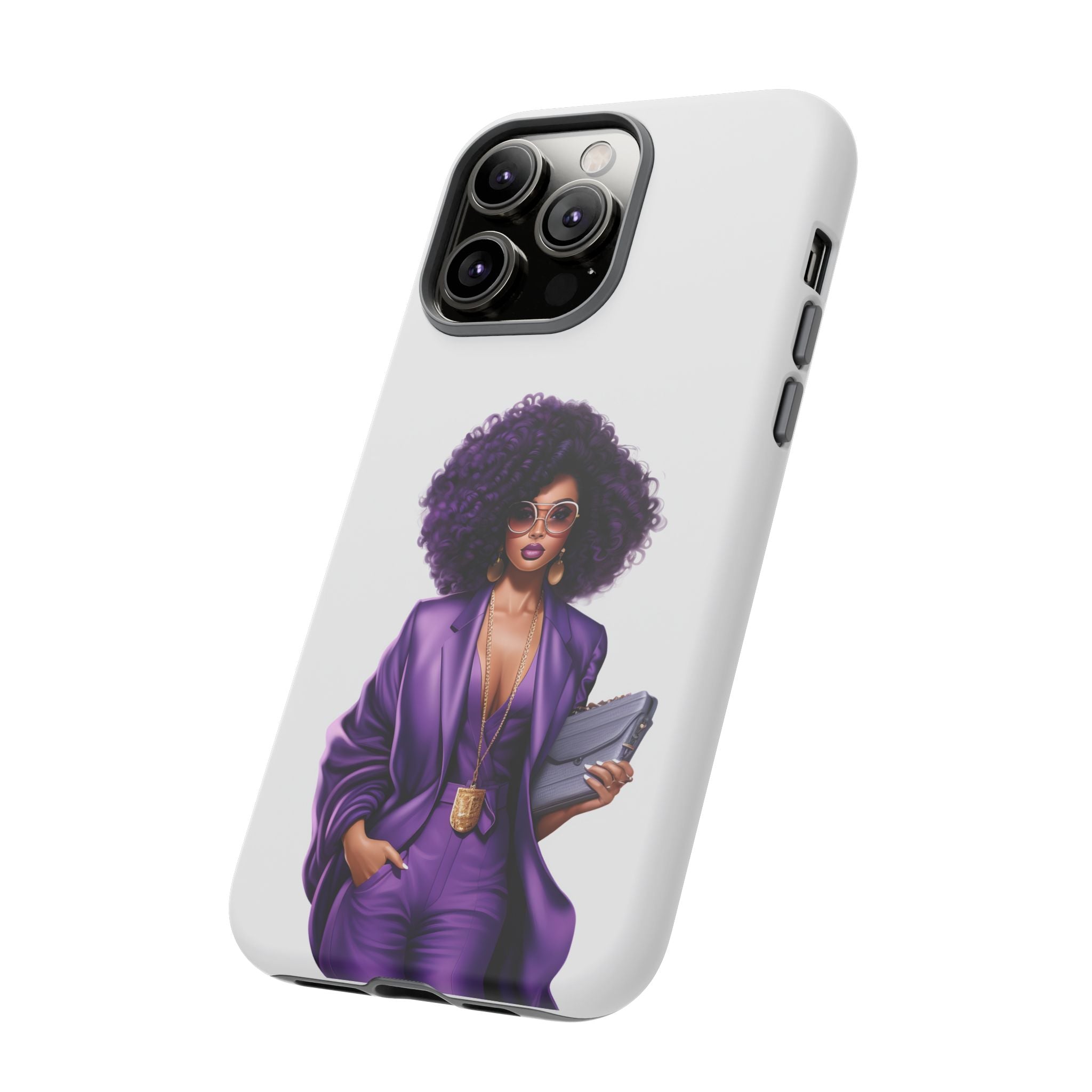 Purple Power Woman Phone Case — Afro Chic Businesswoman Protective Phone Cover
