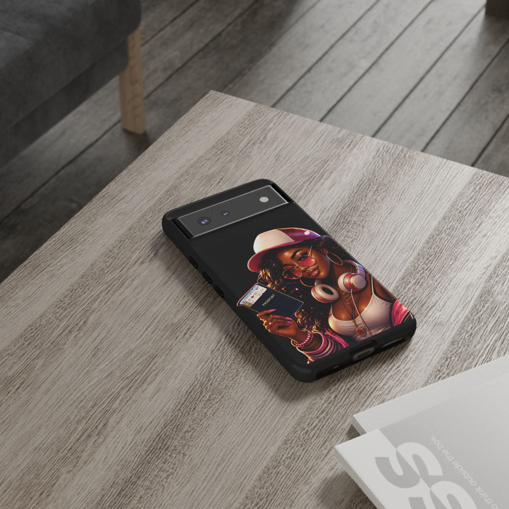 Tough Case – Stylized Urban Girl Phone Case with Headphones & Passport