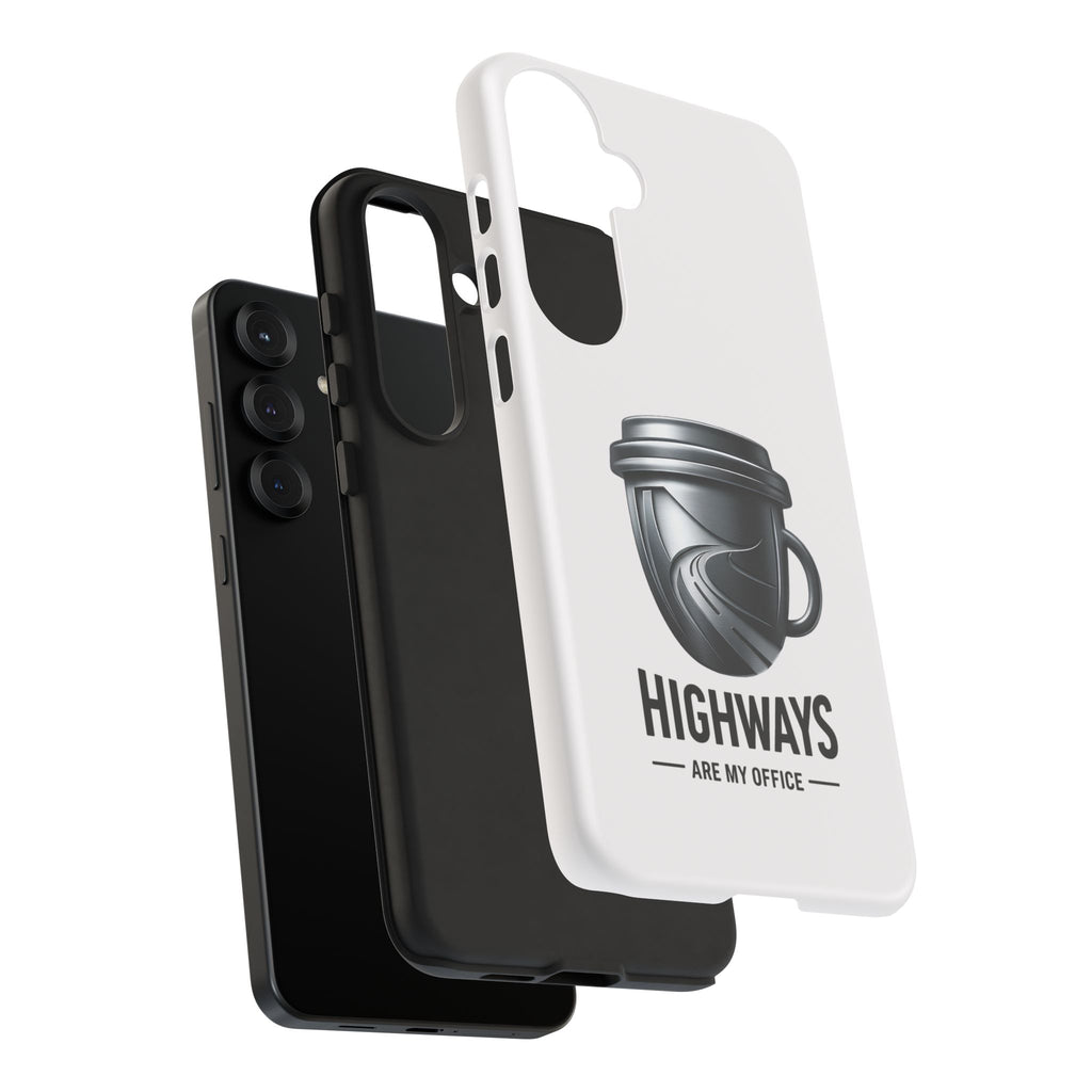 Hard Shell Phone Case — “Highways Are My Office” Travel Coffee Design