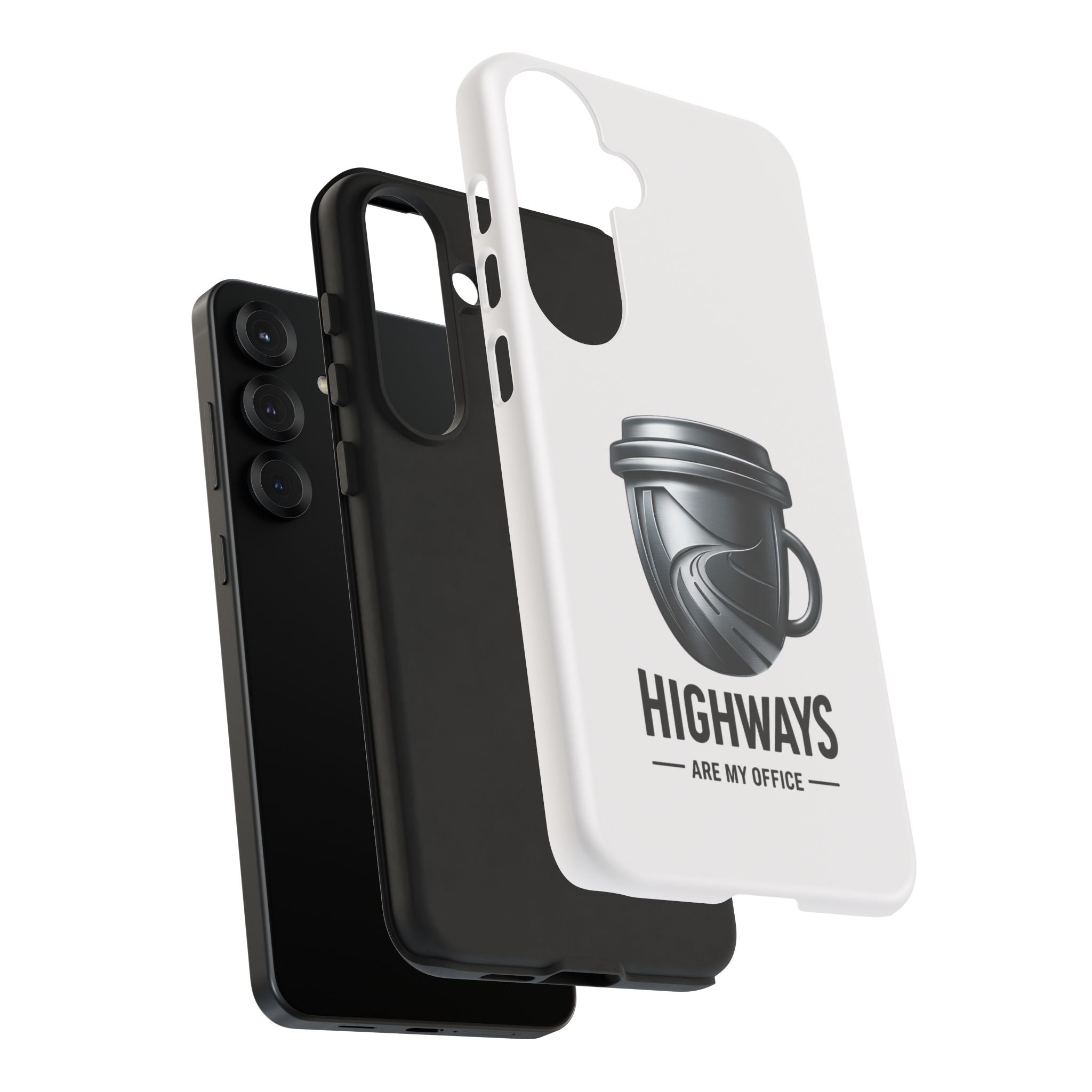 Hard Shell Phone Case — “Highways Are My Office” Travel Coffee Design