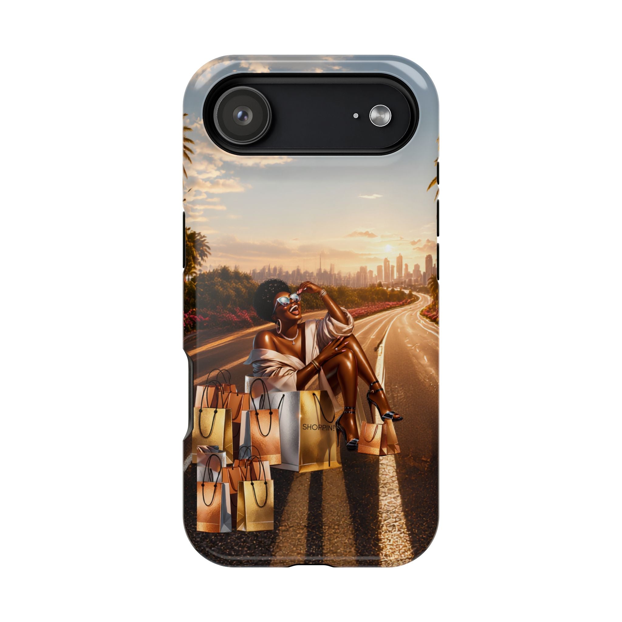 Phone Case - 'Retail Therapy' Magnetic Impact-Resistant Case, Sunset Shopping Design