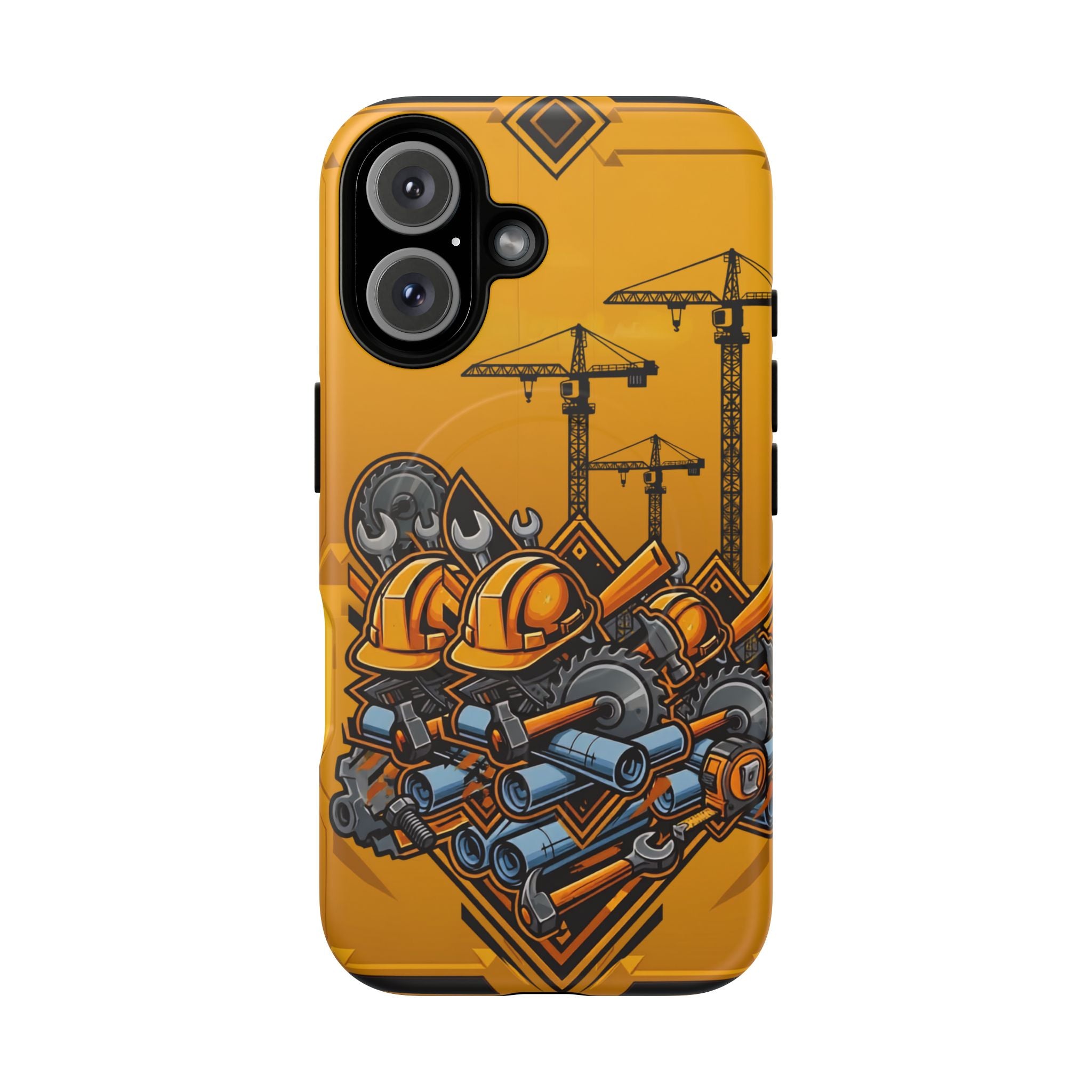 Construction Gear Tough Magnetic Phone Case — Worker Helmet & Tools Design