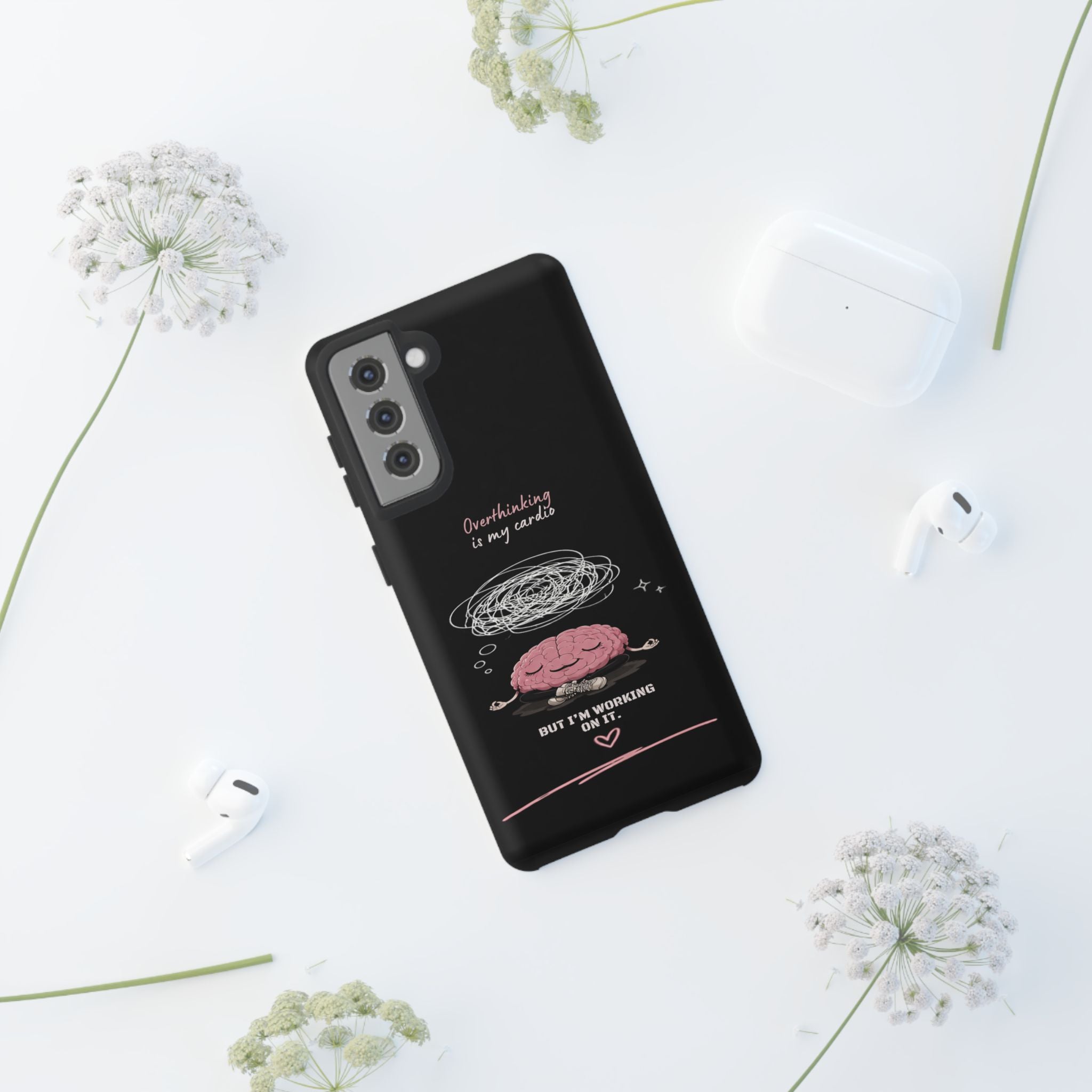 Phone Case — "Overthinking Is My Cardio" Cute Meditating Brain Protective Case