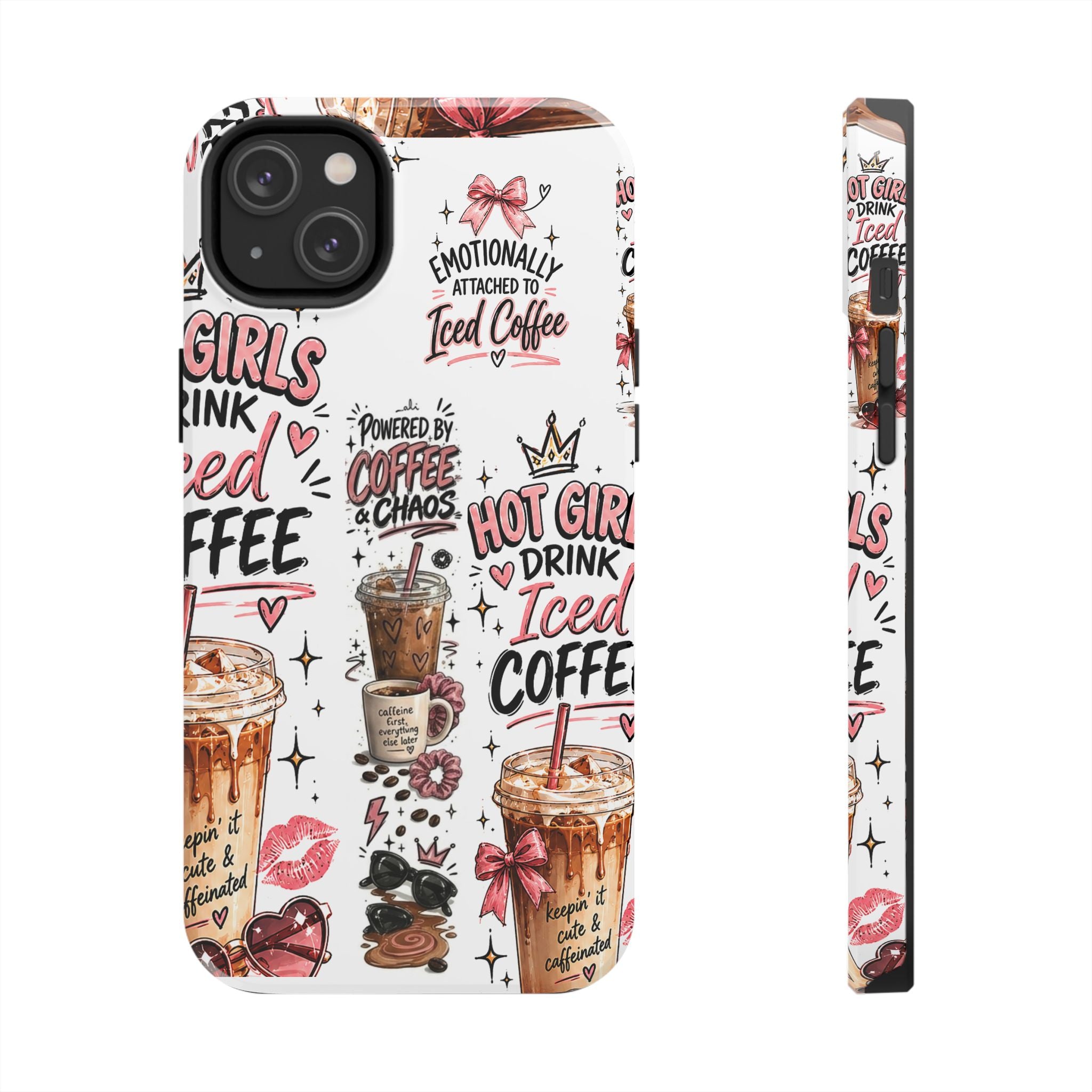 Iced Coffee Pattern Phone Case – "Powered by Coffee & Chaos" Tough Protective Case