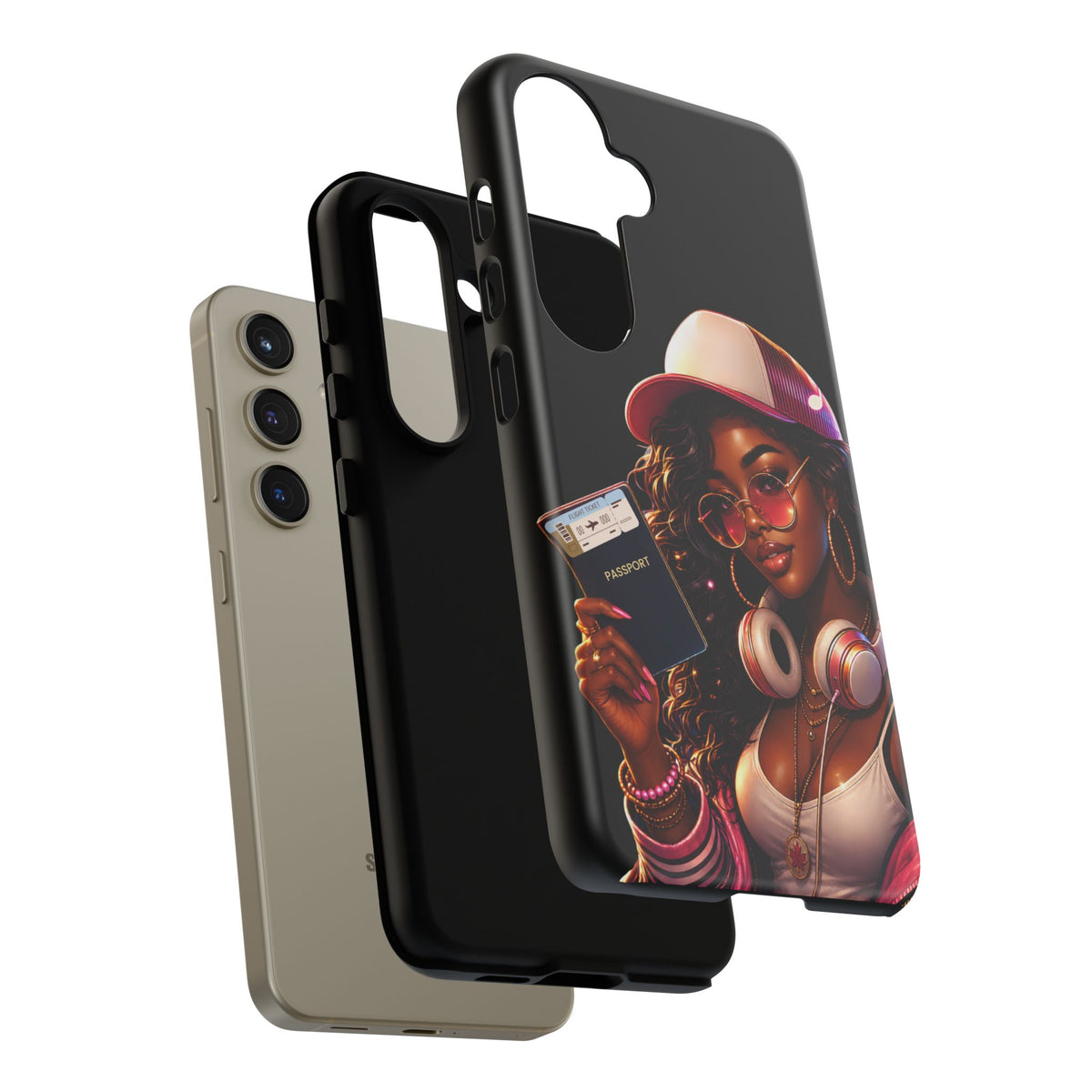 Tough Case – Stylized Urban Girl Phone Case with Headphones & Passport