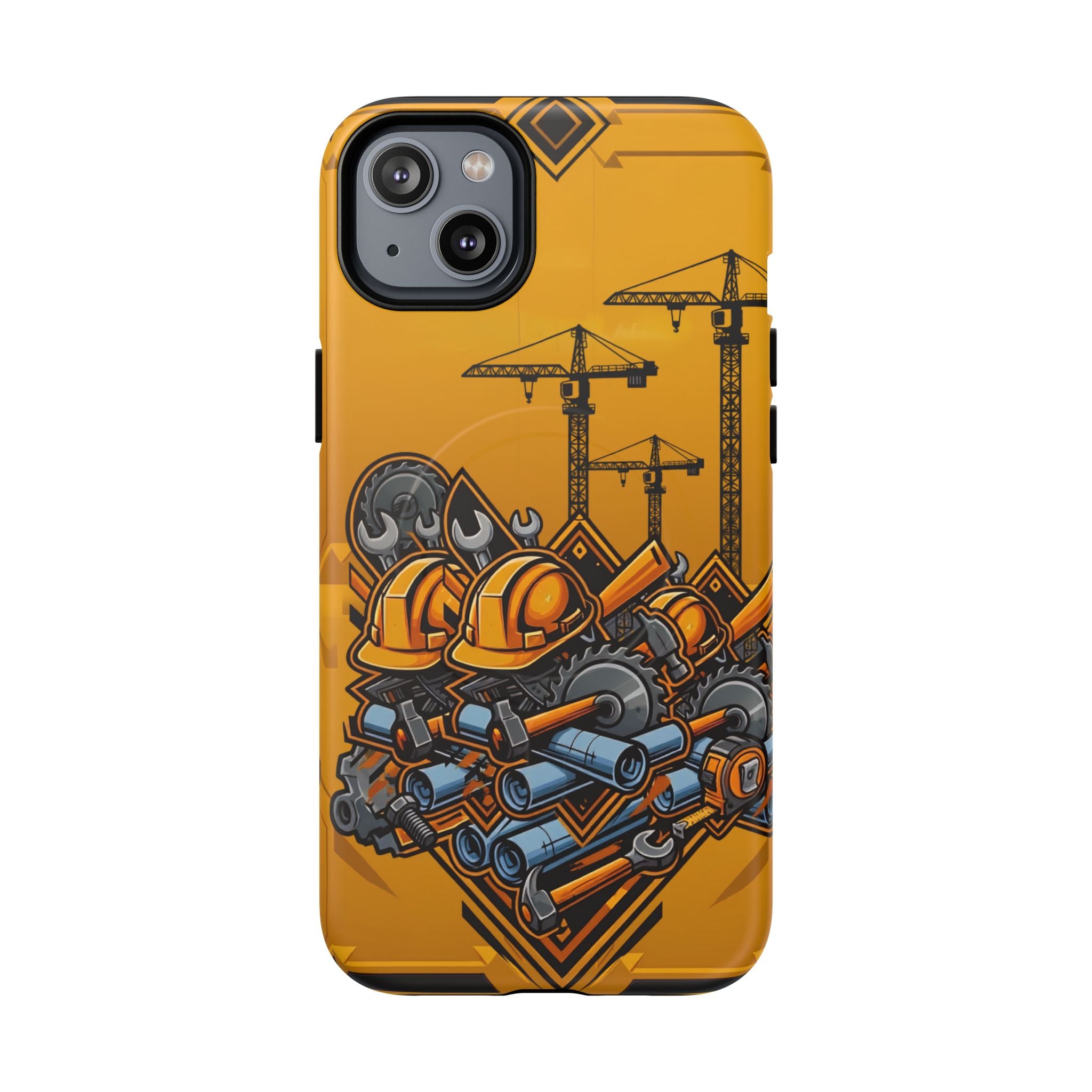 Construction Gear Tough Magnetic Phone Case — Worker Helmet & Tools Design