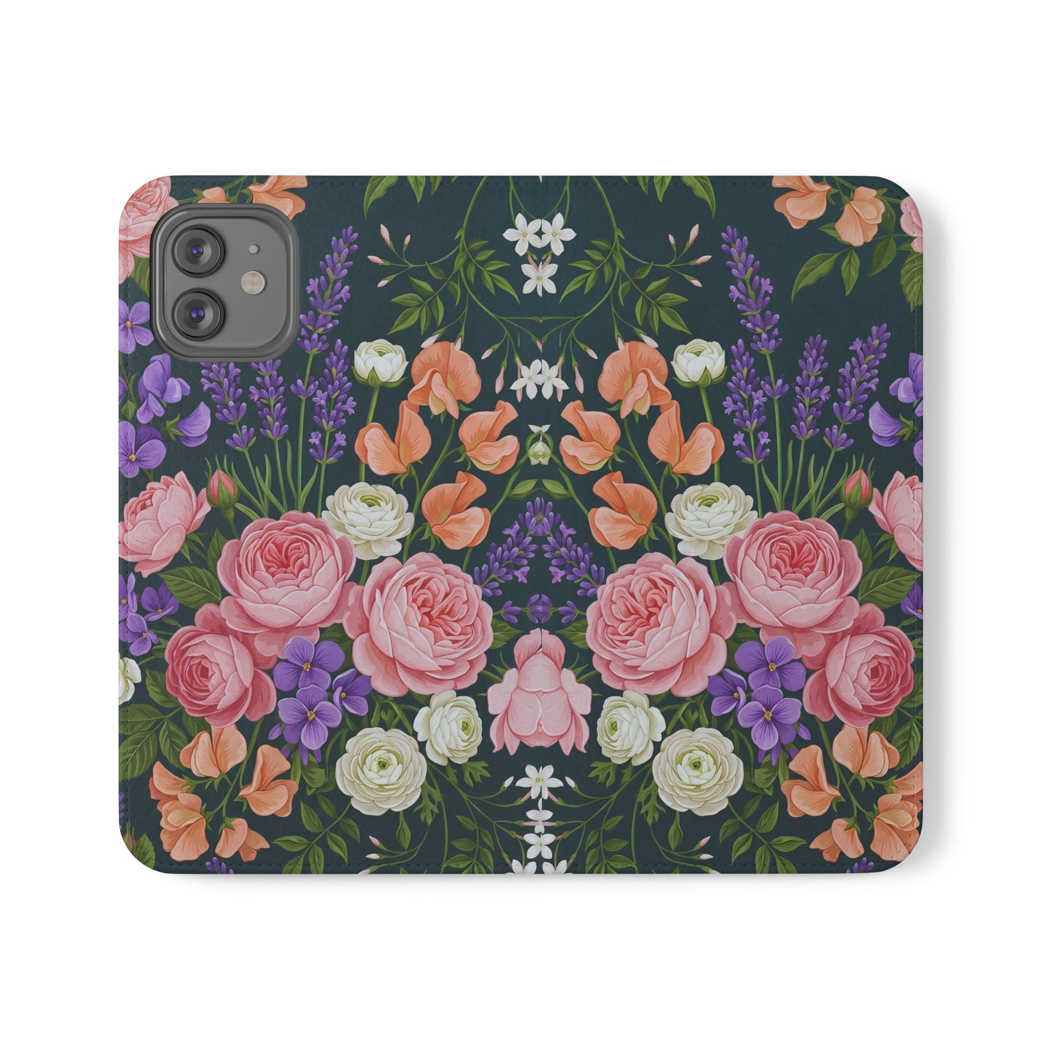 Floral Flip Phone Case -Wallet Cover with Card Slots