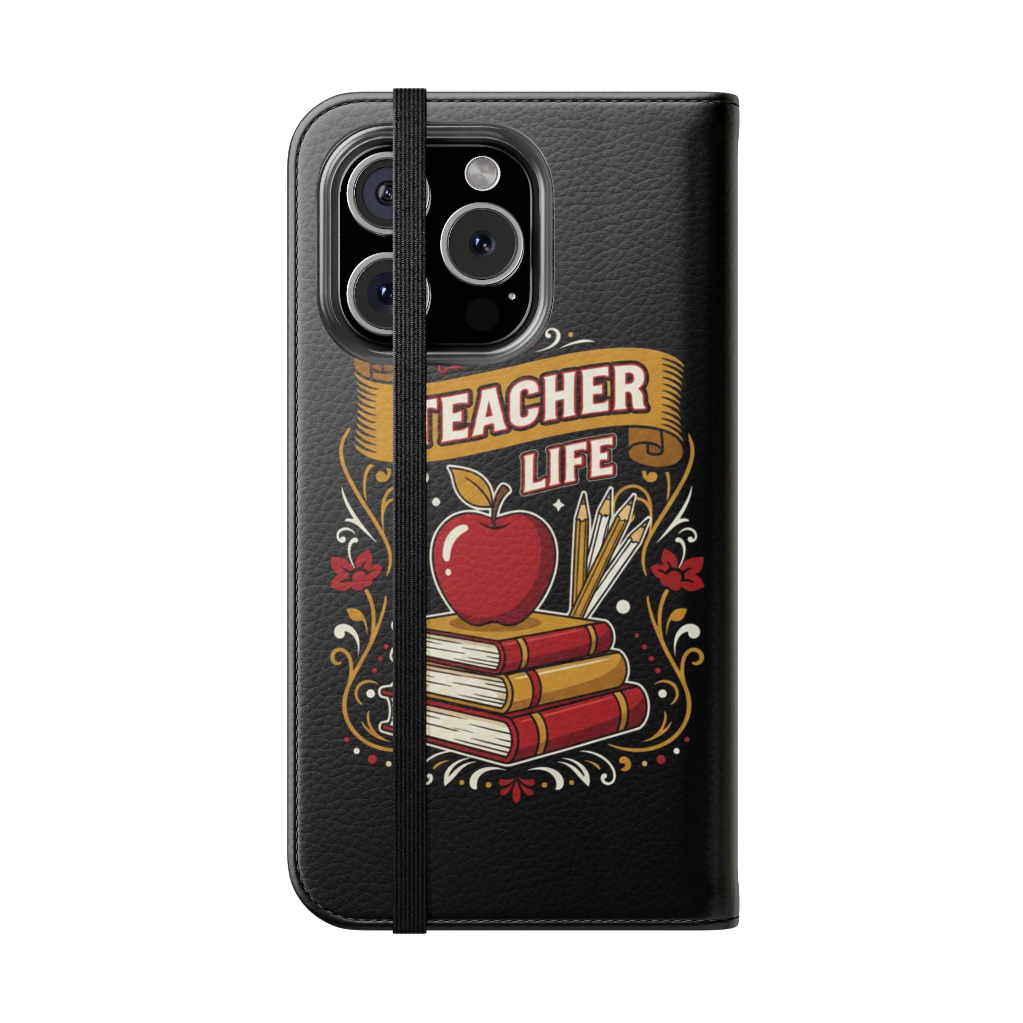 Teacher Life Flip Phone Case – Wallet Folio with Apple & Books Design