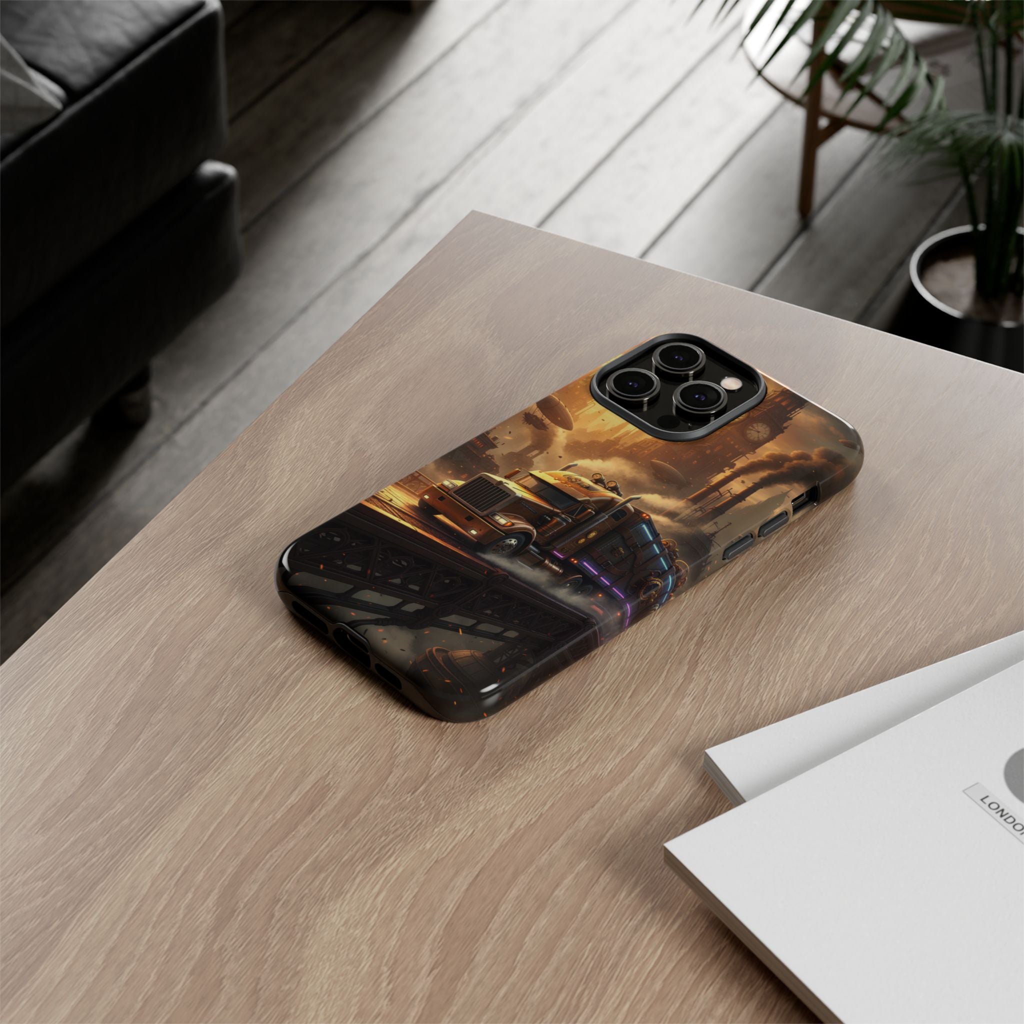 Steampunk Freightliner Phone Case — Rugged Trucking Cityscape iPhone Cover