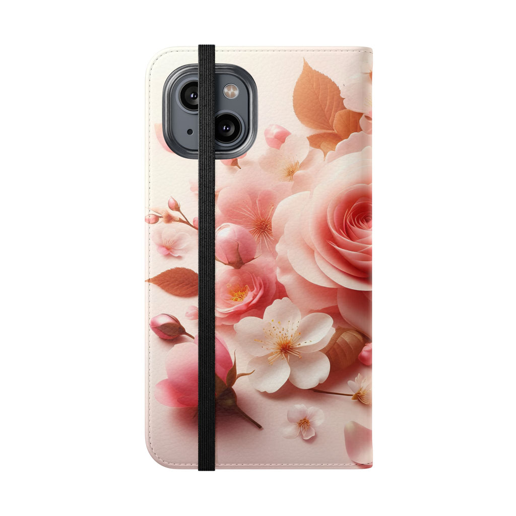 Floral Rose Flip Case — Pink Blossom Wallet Phone Cover