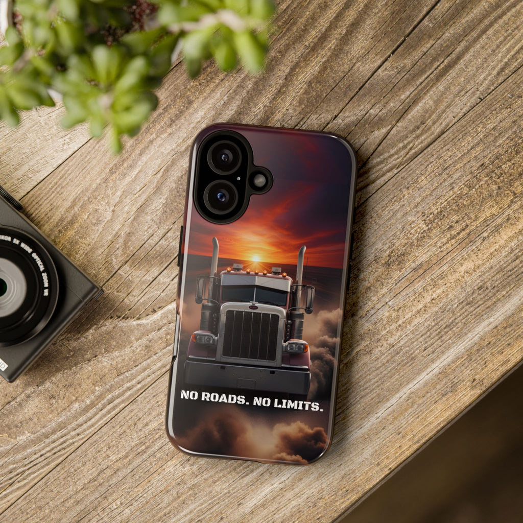 Truck Phone Case — "No Roads. No Limits." Sunset Semi Truck Protective Case