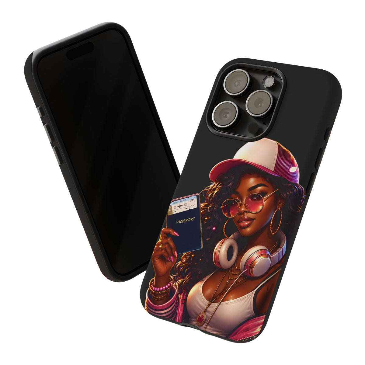 Tough Case – Stylized Urban Girl Phone Case with Headphones & Passport