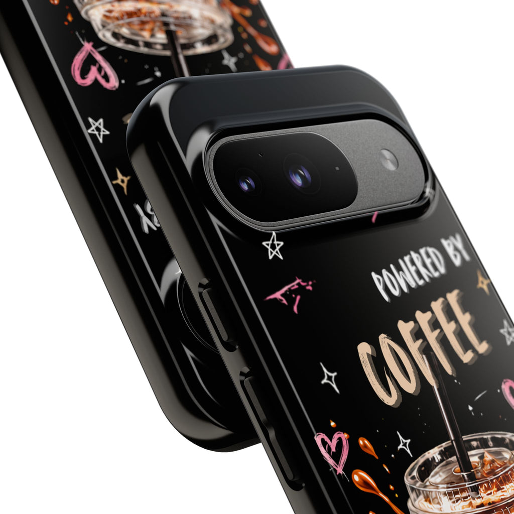 Phone Case — "Powered by Coffee & Chaos" Iced Coffee Protective Cover