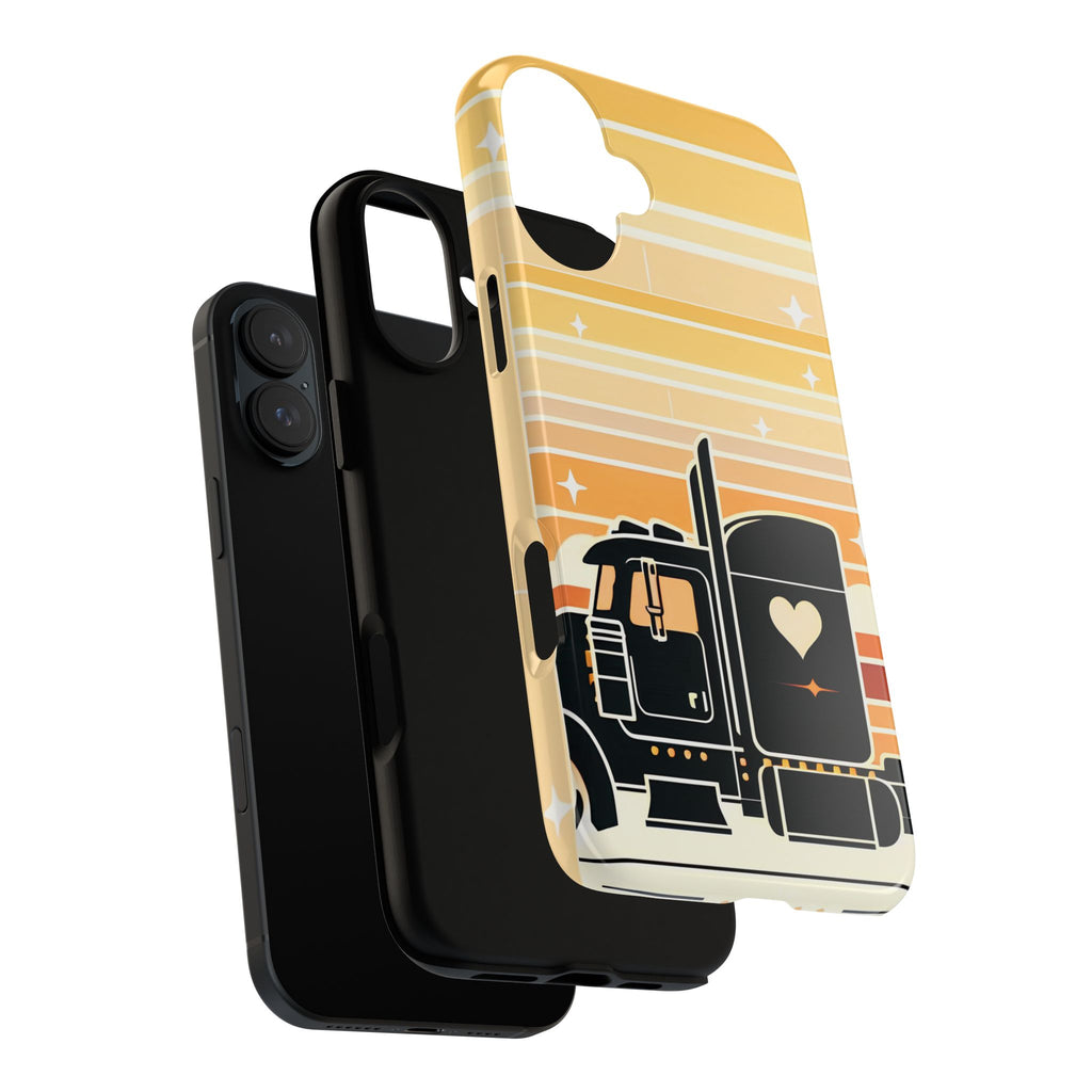 Trucker Heart Phone Case — Retro Semi Truck Protective Phone Cover