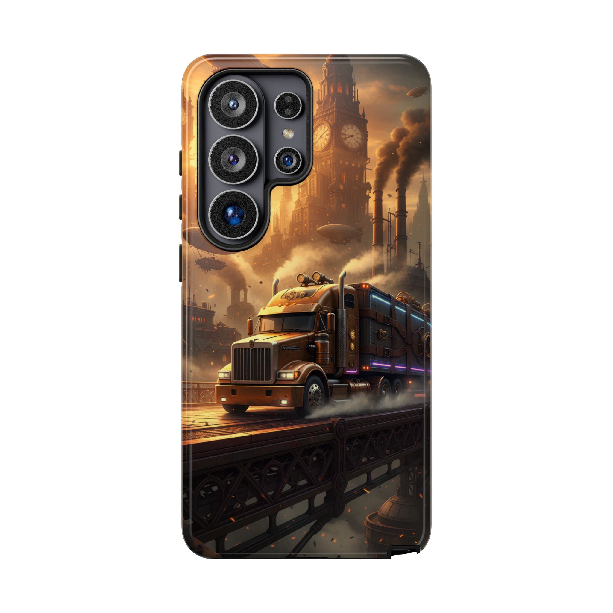 Steampunk Freightliner Phone Case — Rugged Trucking Cityscape iPhone Cover