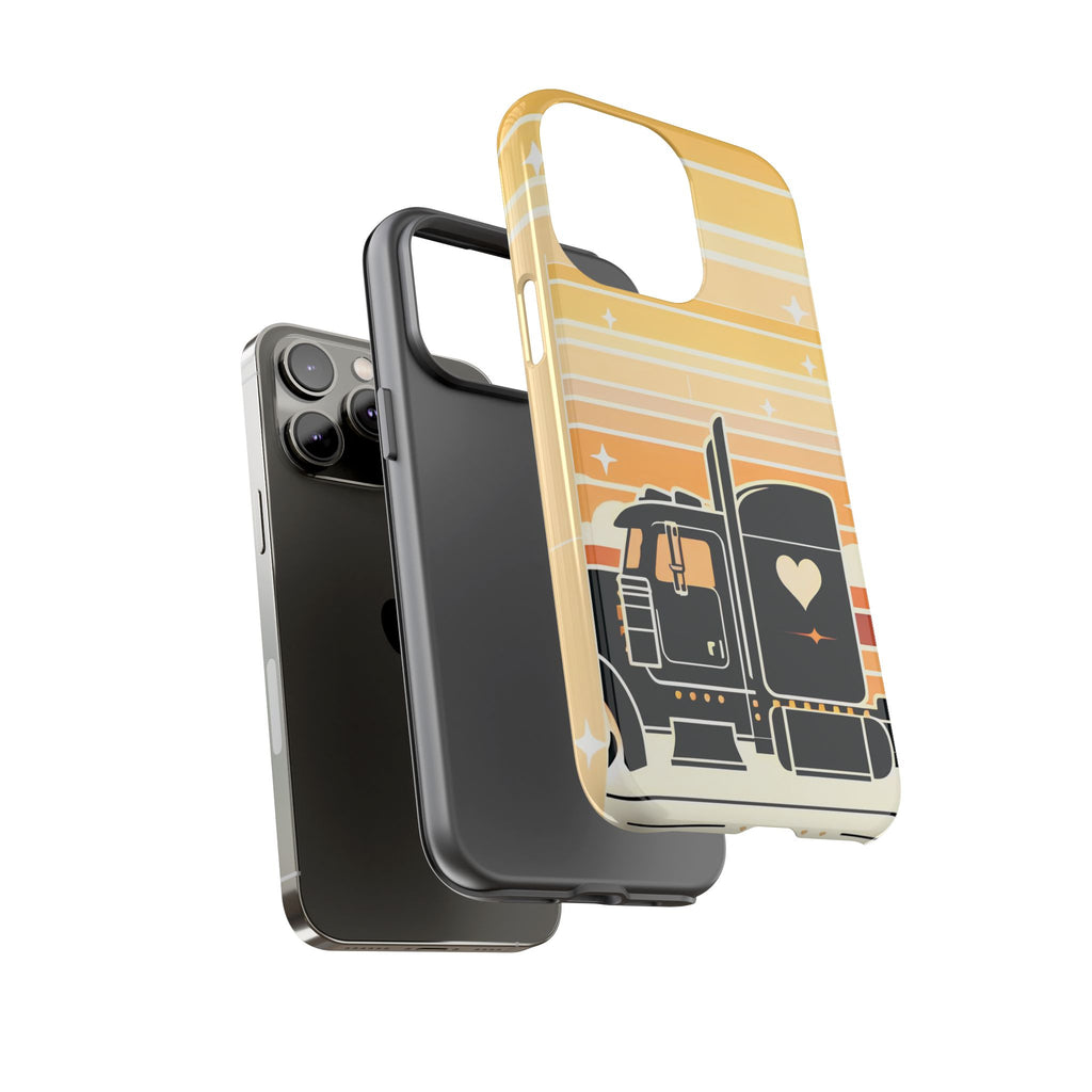 Trucker Heart Phone Case — Retro Semi Truck Protective Phone Cover