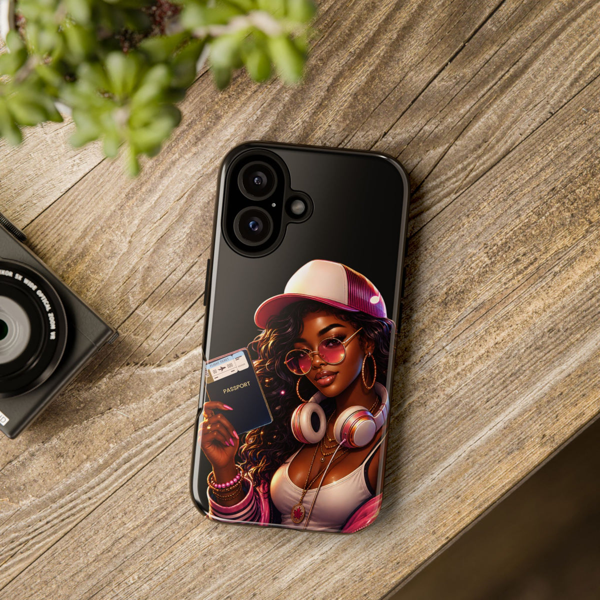 Tough Case – Stylized Urban Girl Phone Case with Headphones & Passport