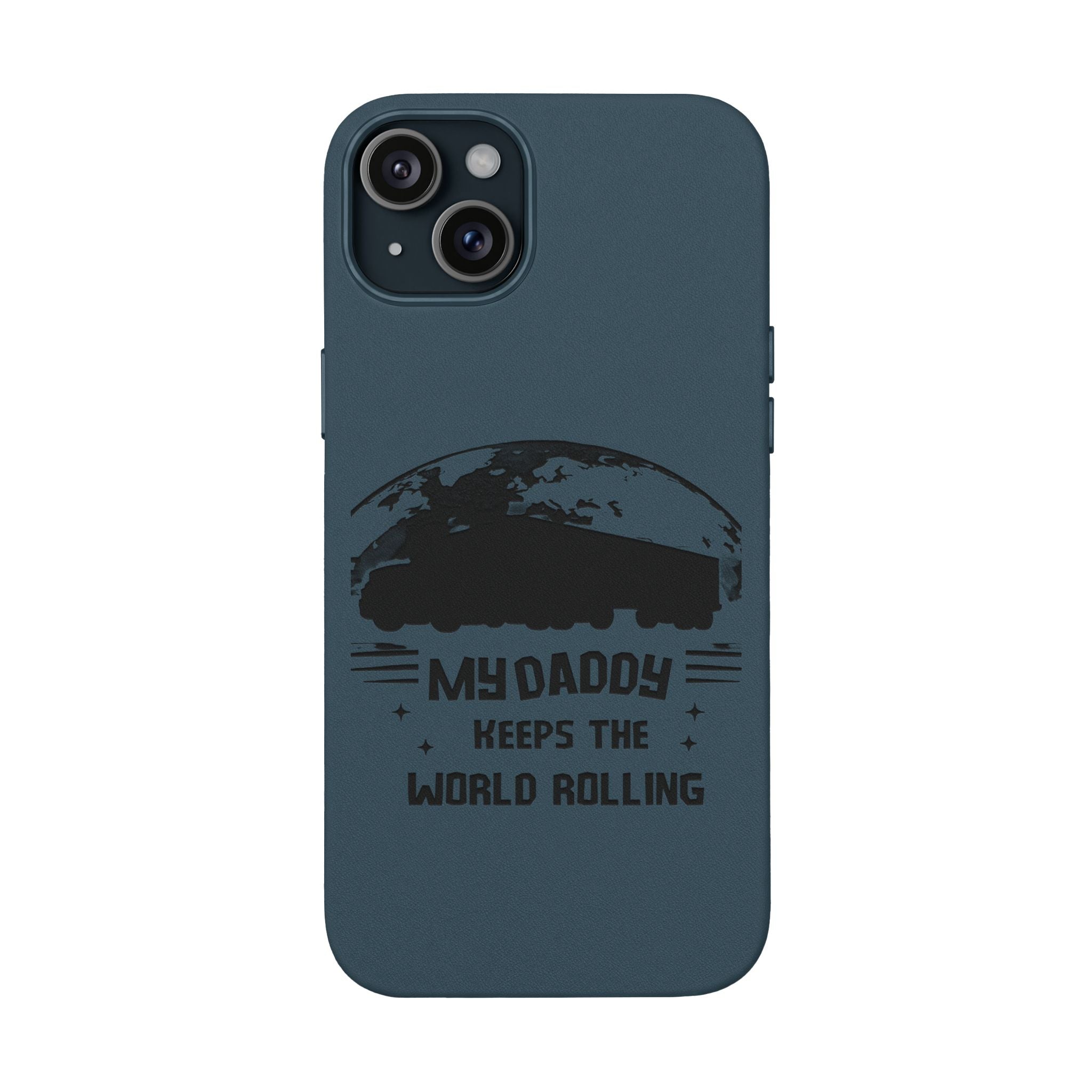Engraved PU Leather Phone Case — 'Mhdaddy Keeps the World Rolling' Vintage Van Design