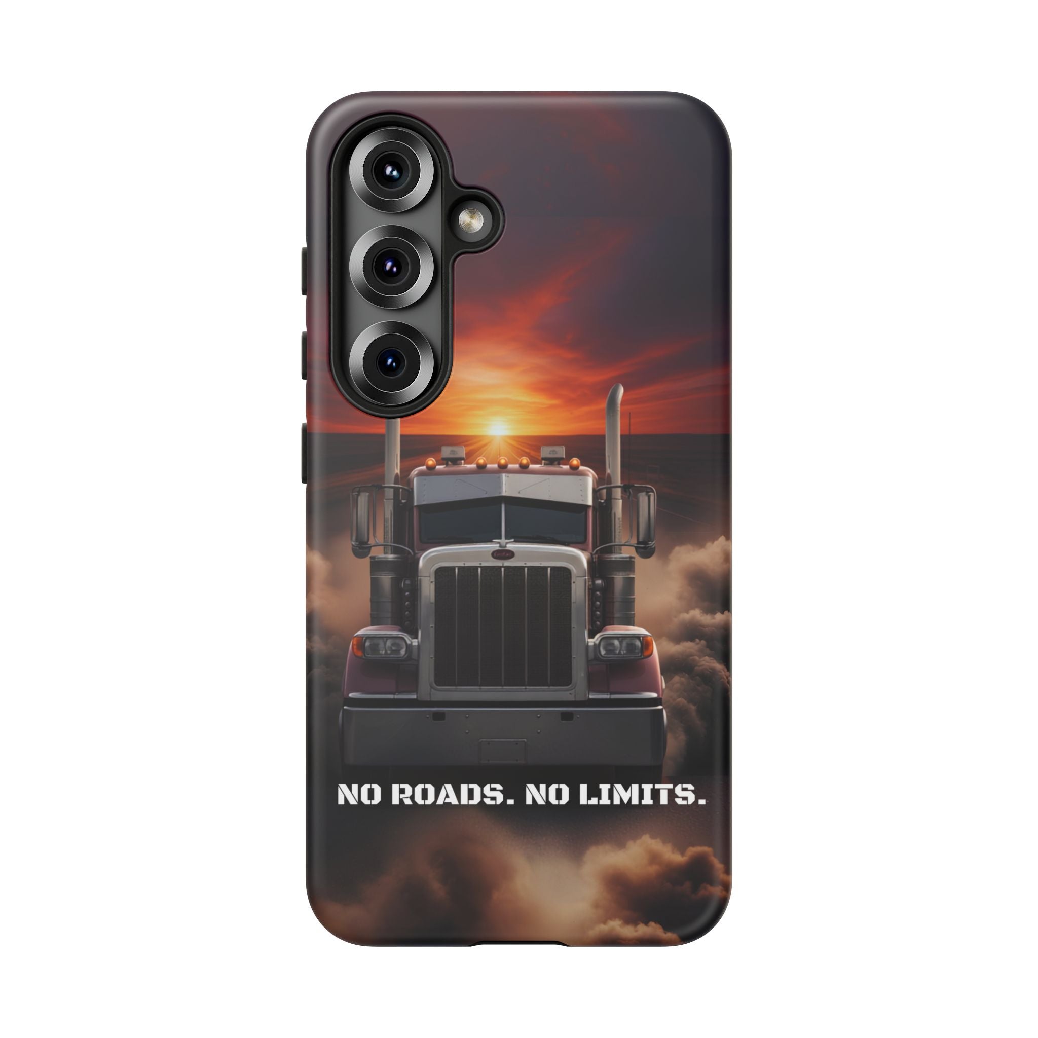 Truck Phone Case — "No Roads. No Limits." Sunset Semi Truck Protective Case