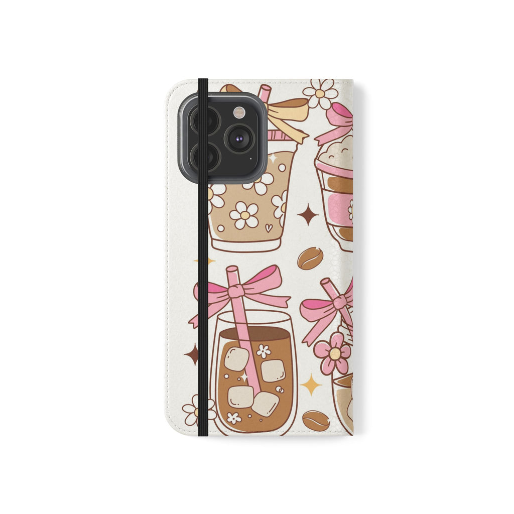Cute Coffee & Latte Flip Phone Case – Cozy Boba & Dessert Wallet Cover