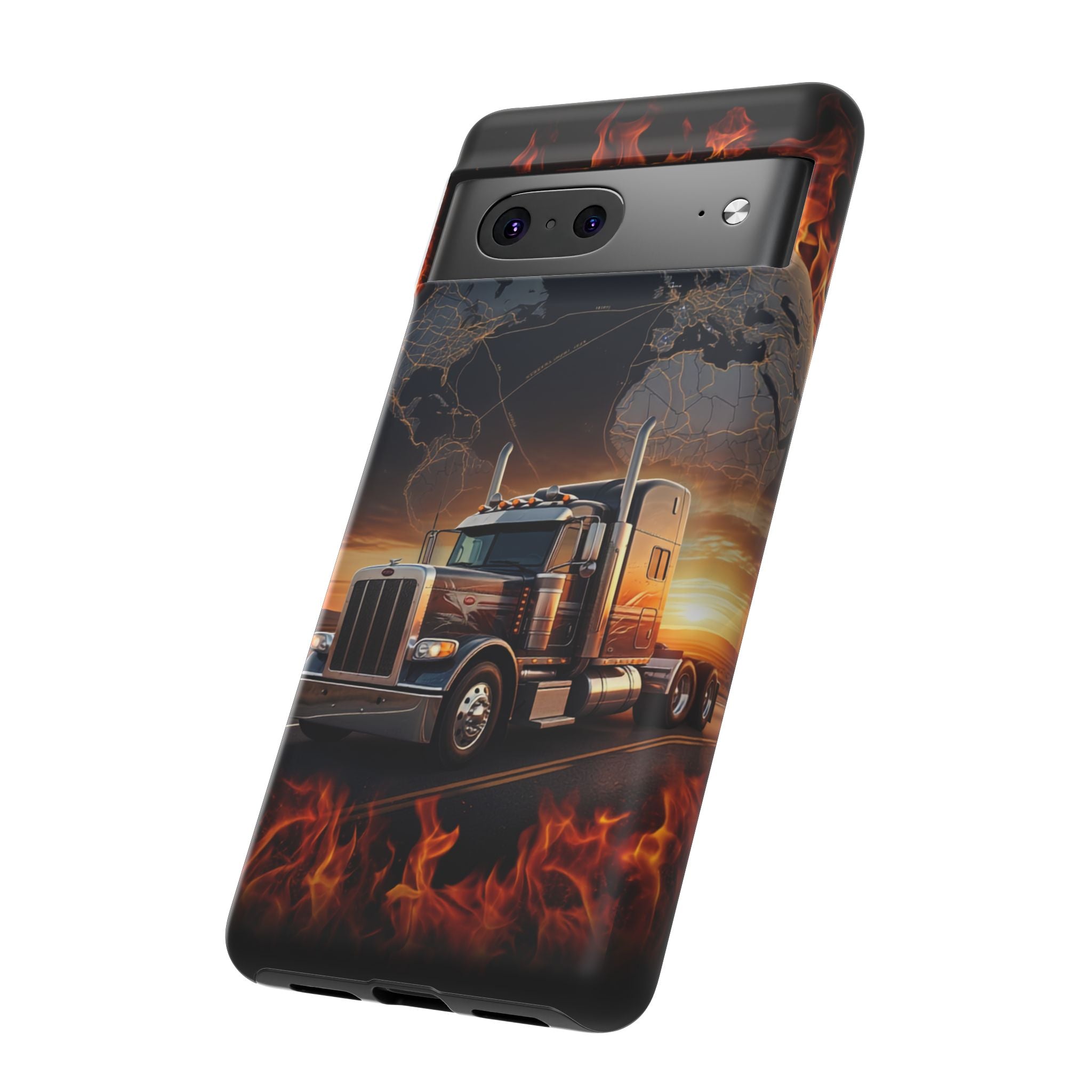 Truck Flames Phone Case — Bold Semi-Truck Globe Design
