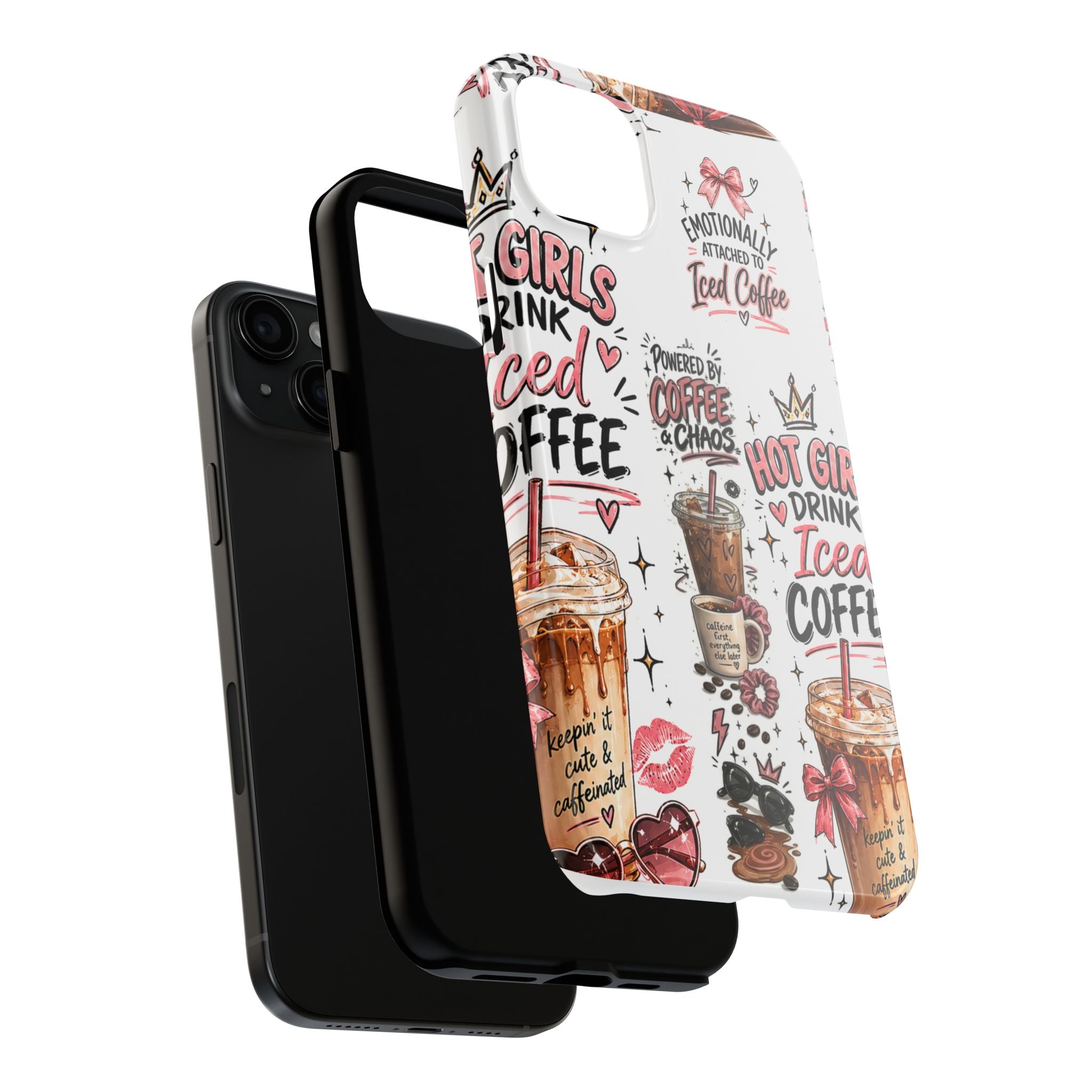 Iced Coffee Pattern Phone Case – "Powered by Coffee & Chaos" Tough Protective Case