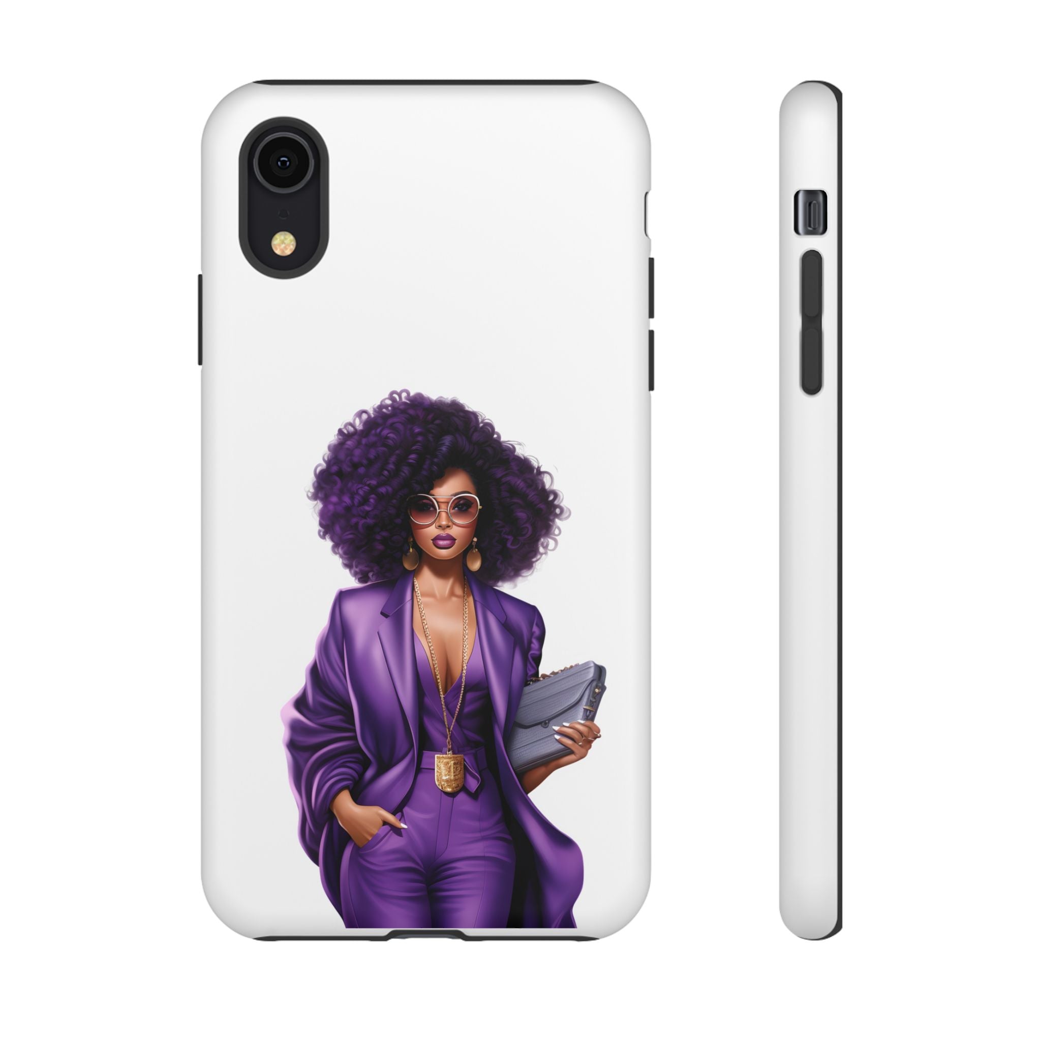 Purple Power Woman Phone Case — Afro Chic Businesswoman Protective Phone Cover