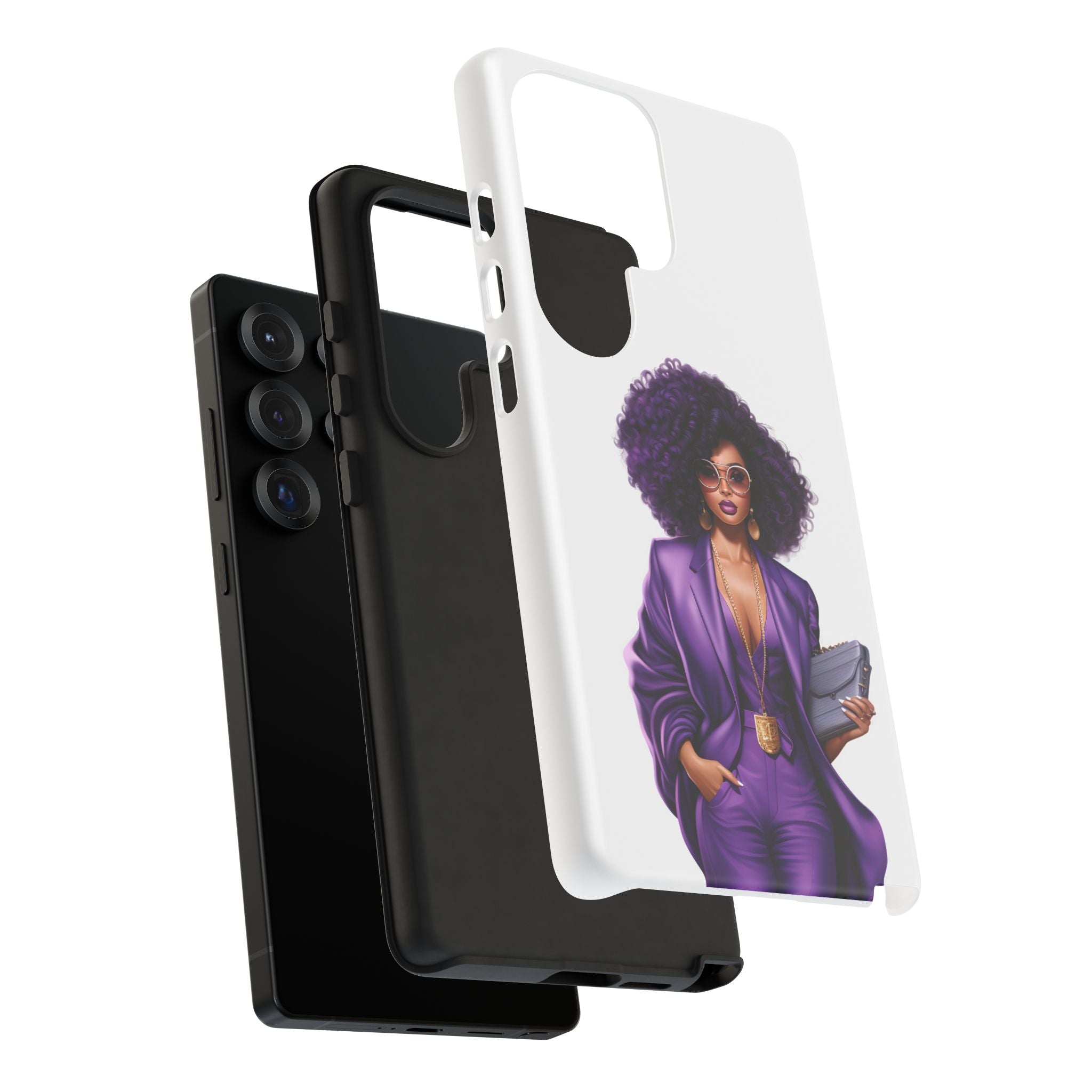 Purple Power Woman Phone Case — Afro Chic Businesswoman Protective Phone Cover