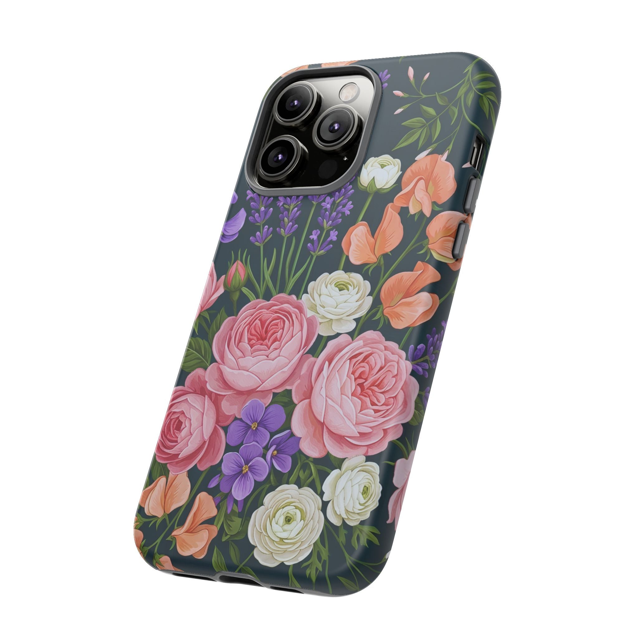 Floral Bouquet Phone Case — Vintage Roses & Lavender Protective Cover